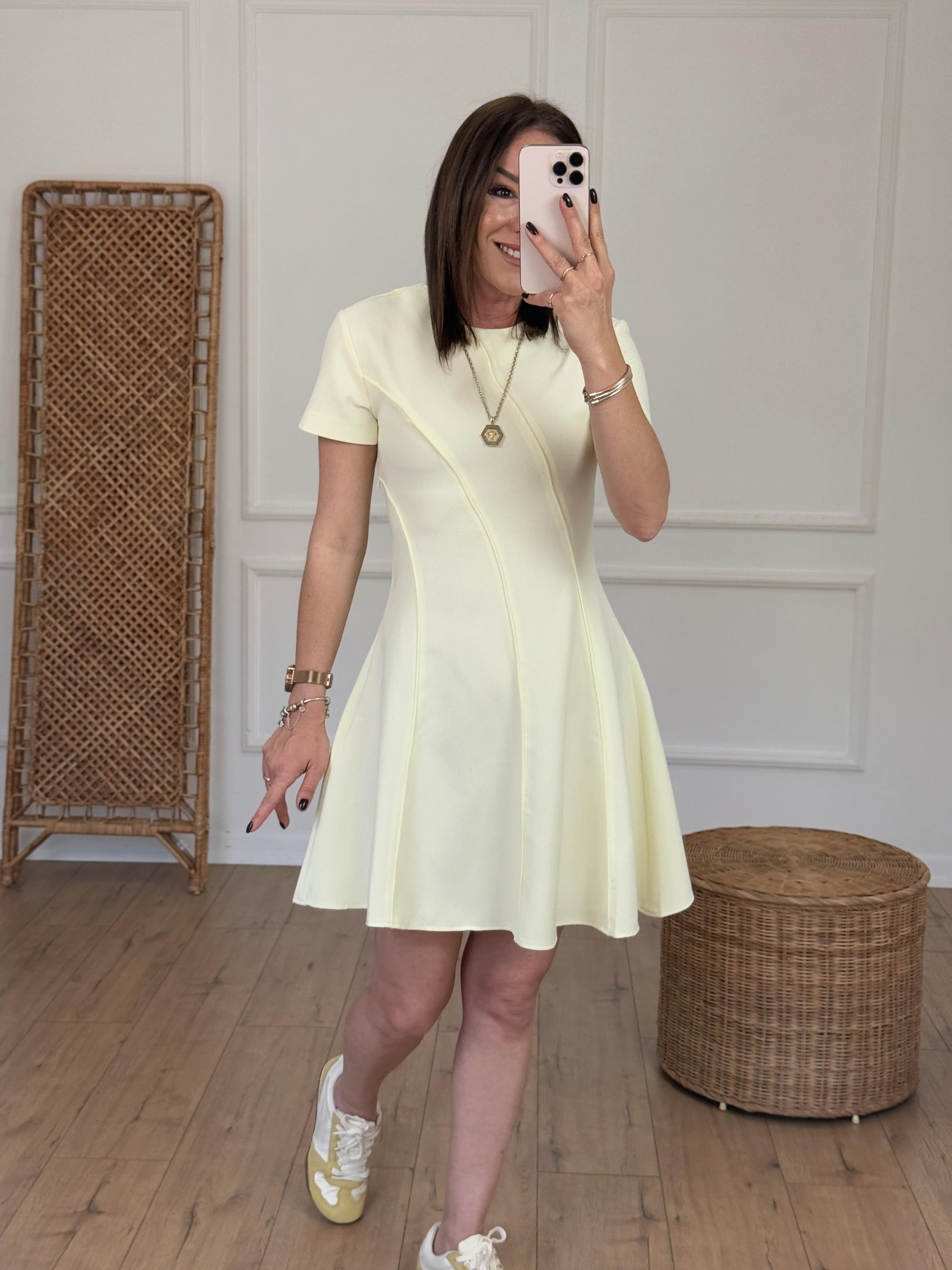 Kısa Kol Biyeli Çan Elbise SARI