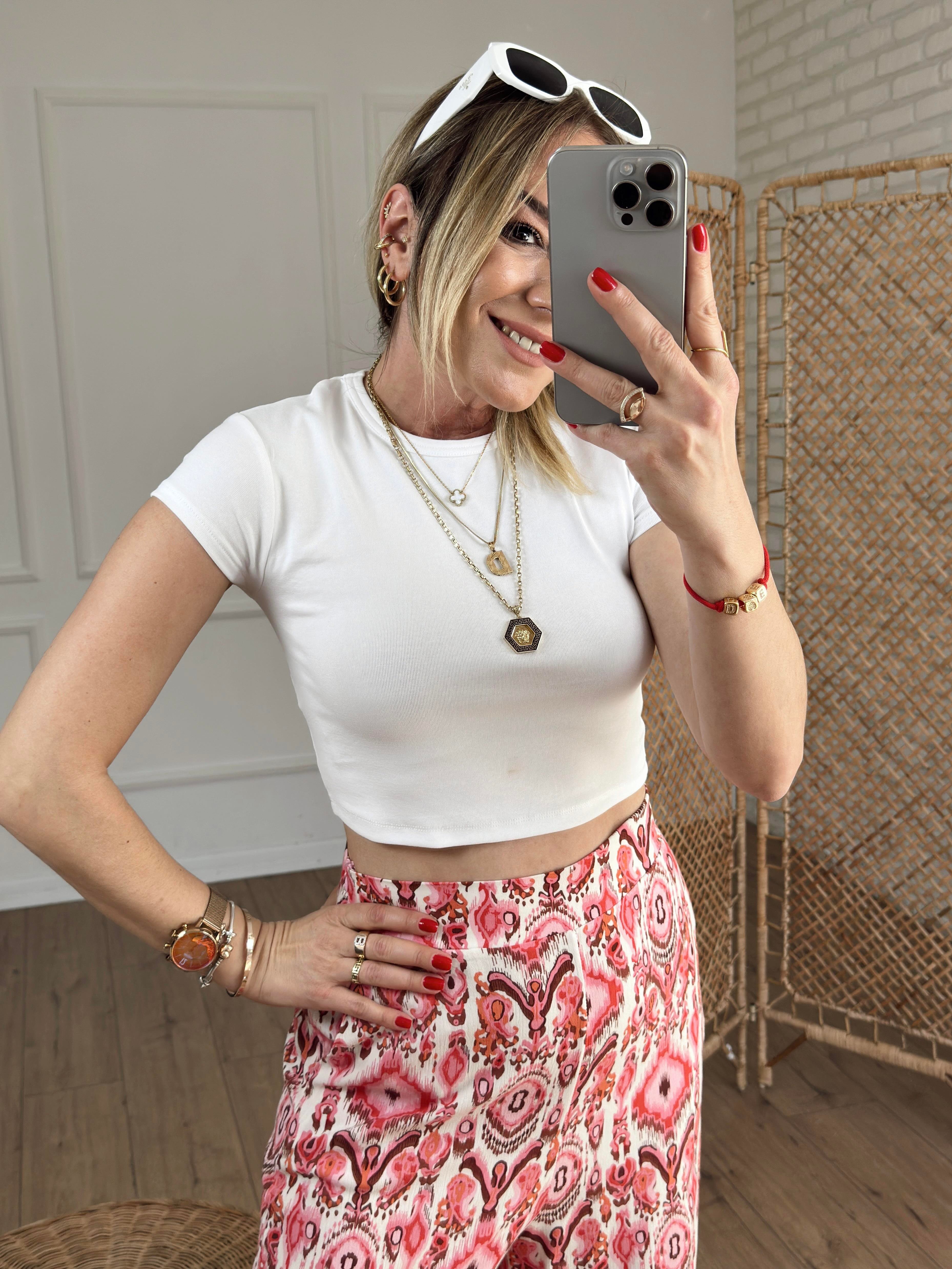 Kısa Kollu Crop BEYAZ