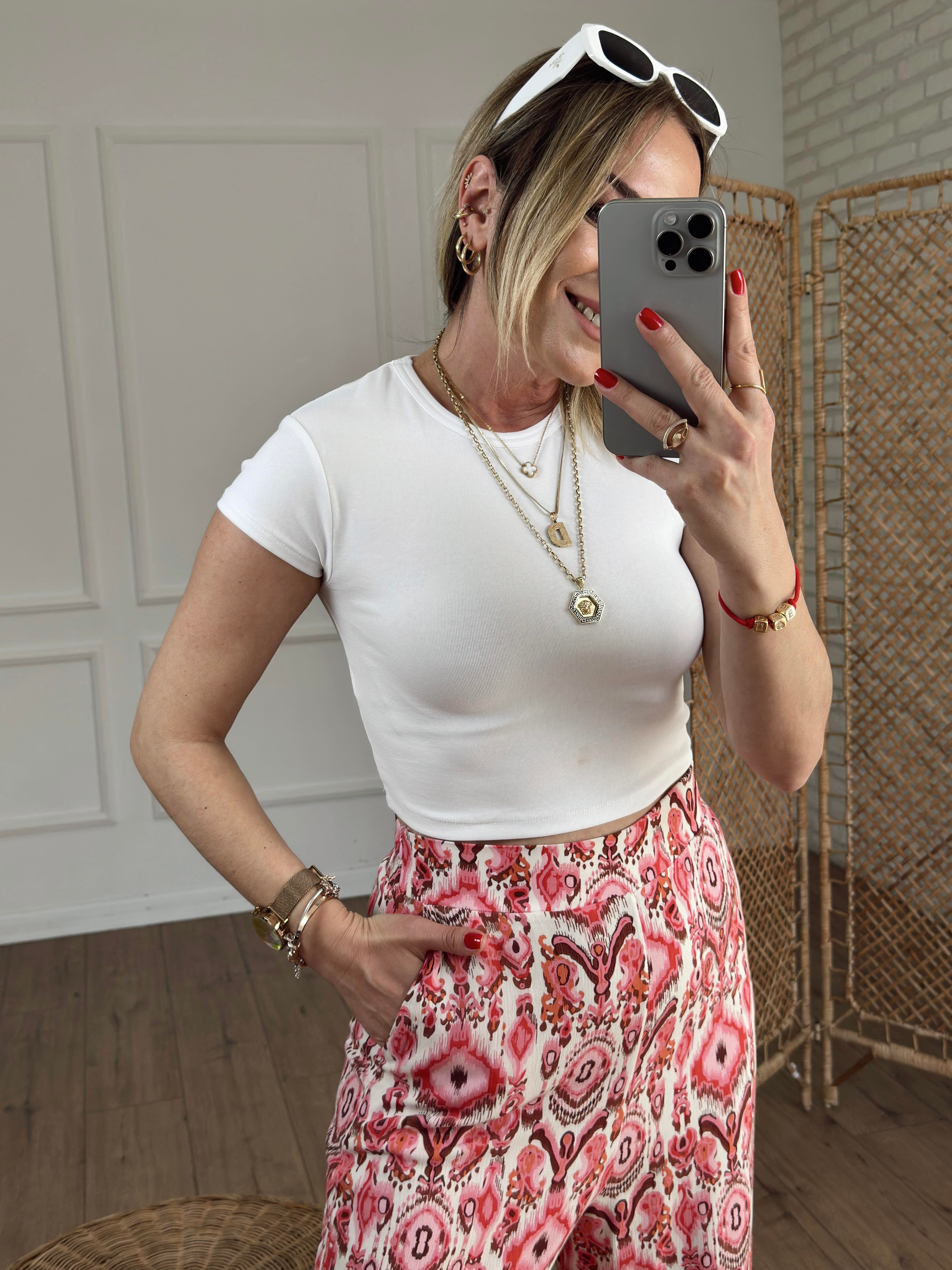 Kısa Kollu Crop BEYAZ