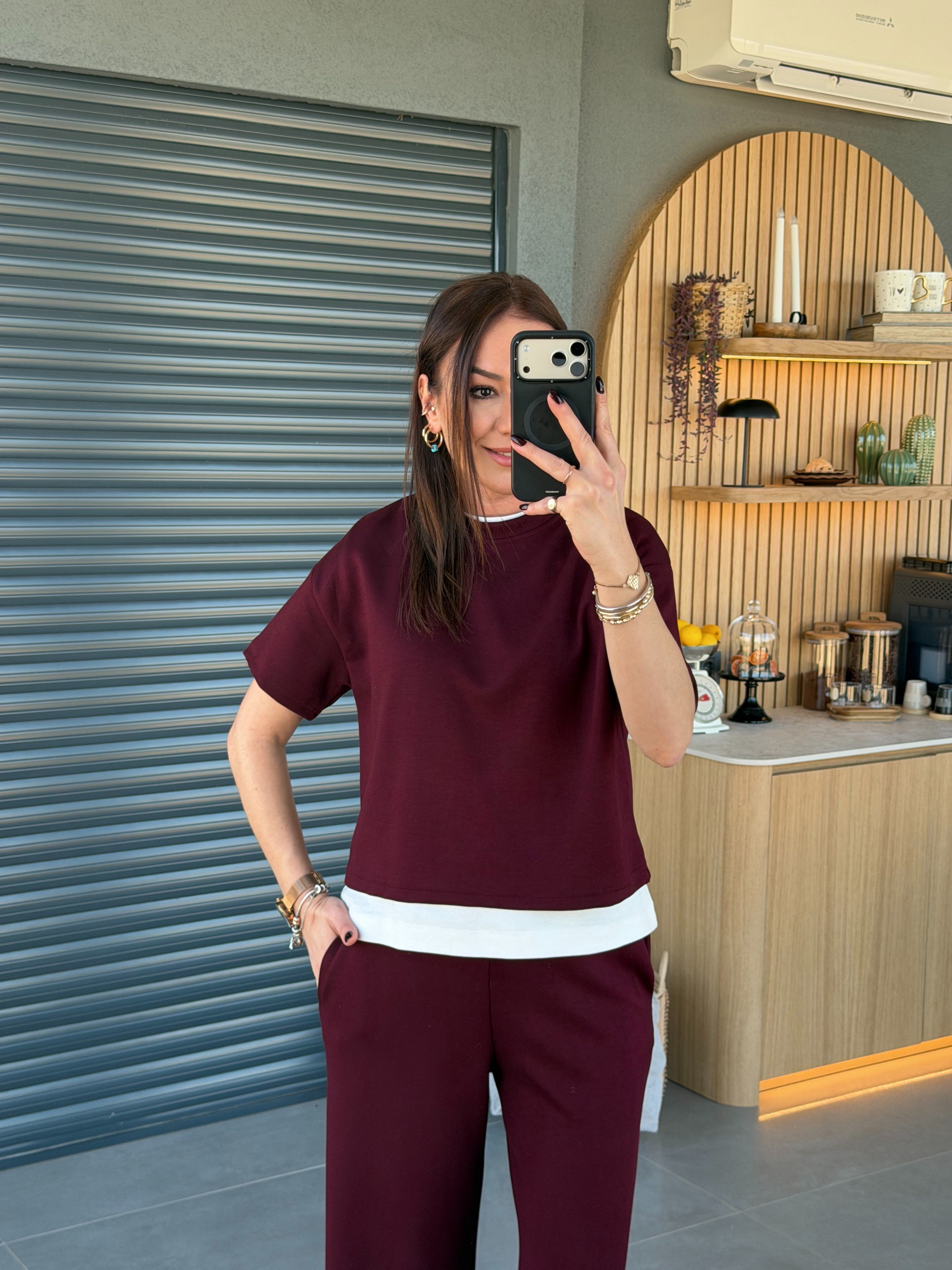 Kısa Kollu İkili Modal Takım BORDO