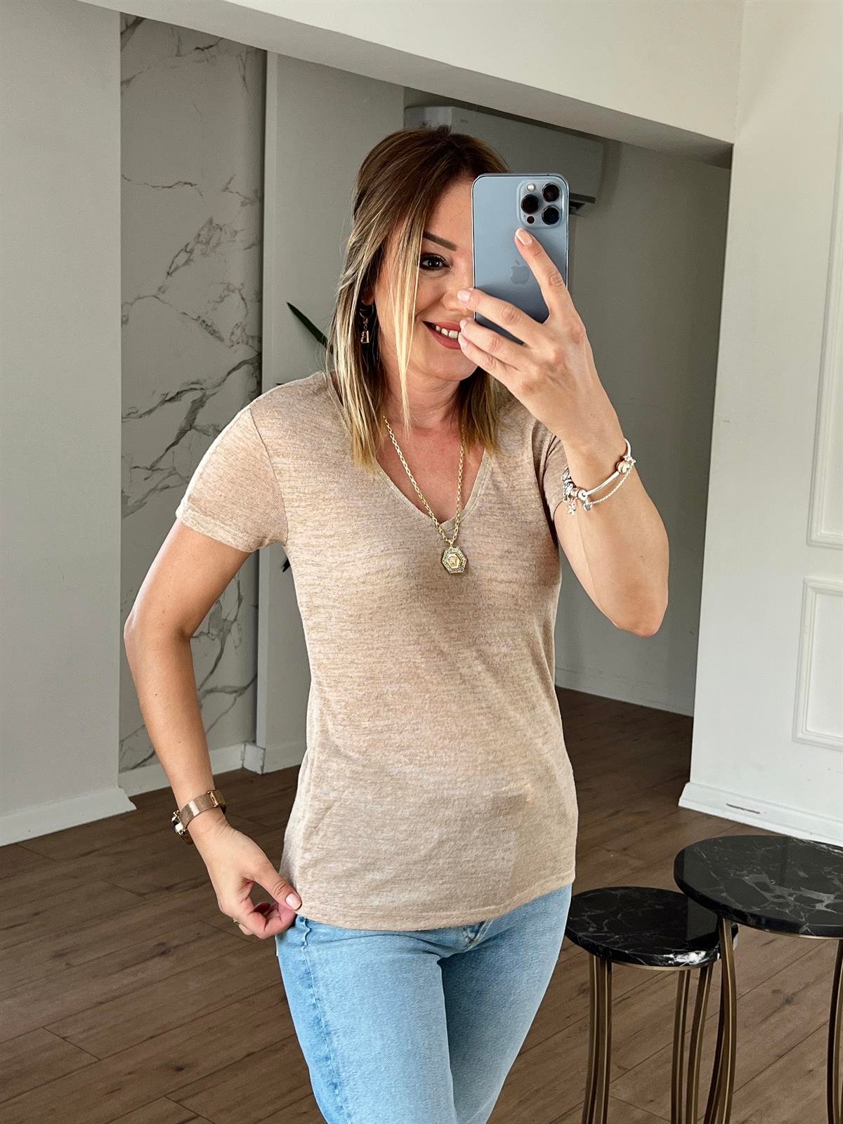 Kısa Kollu Merserize Bluz TABA