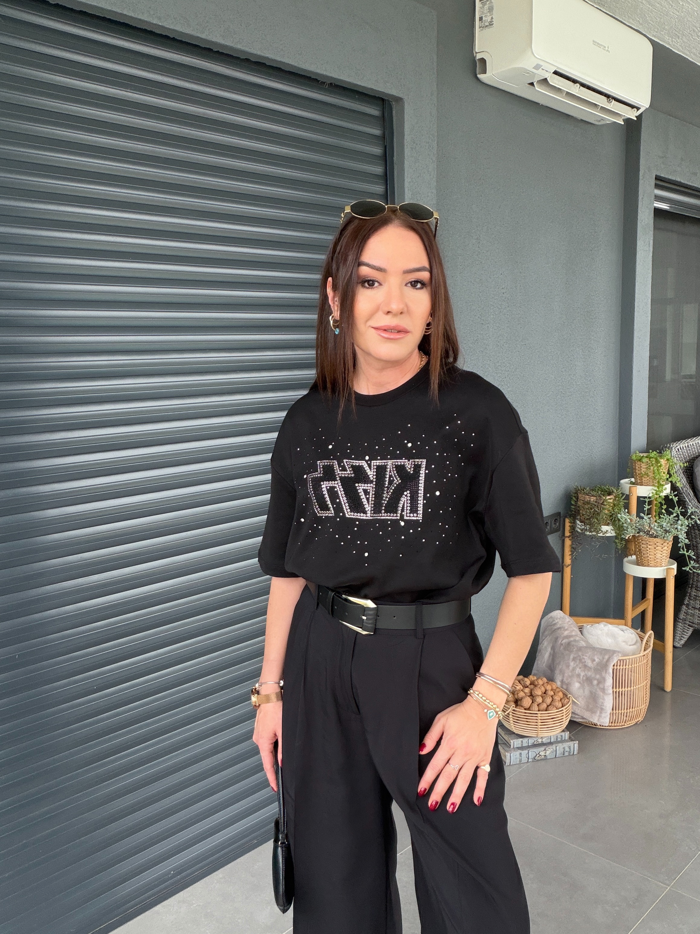 Kiss Taşlı Tshirt SİYAH