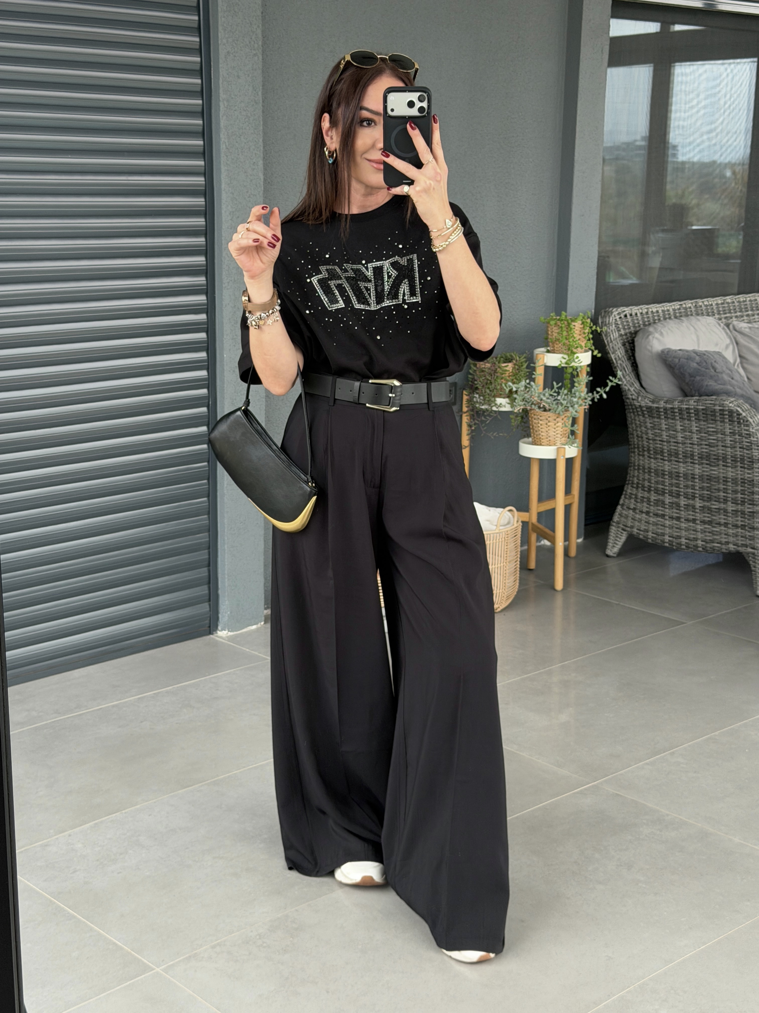 Kiss Taşlı Tshirt SİYAH