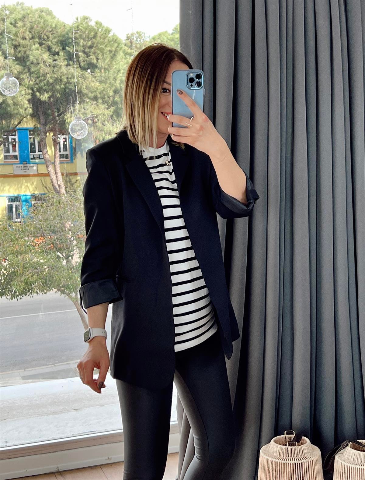 KOL KATLAMALI BLAZER CEKET SİYAH