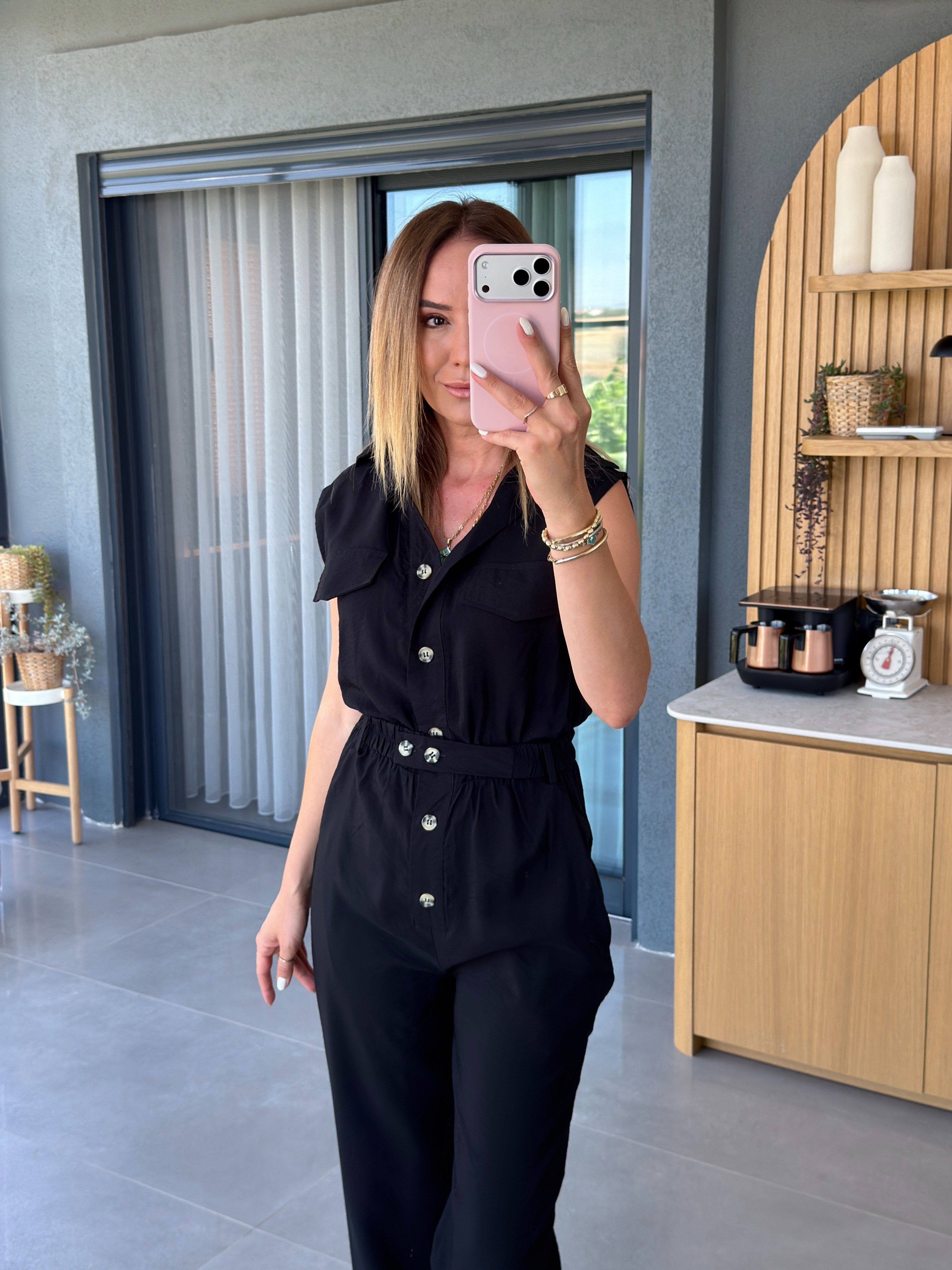 Kolsuz Beli Kemerli Tulum SİYAH