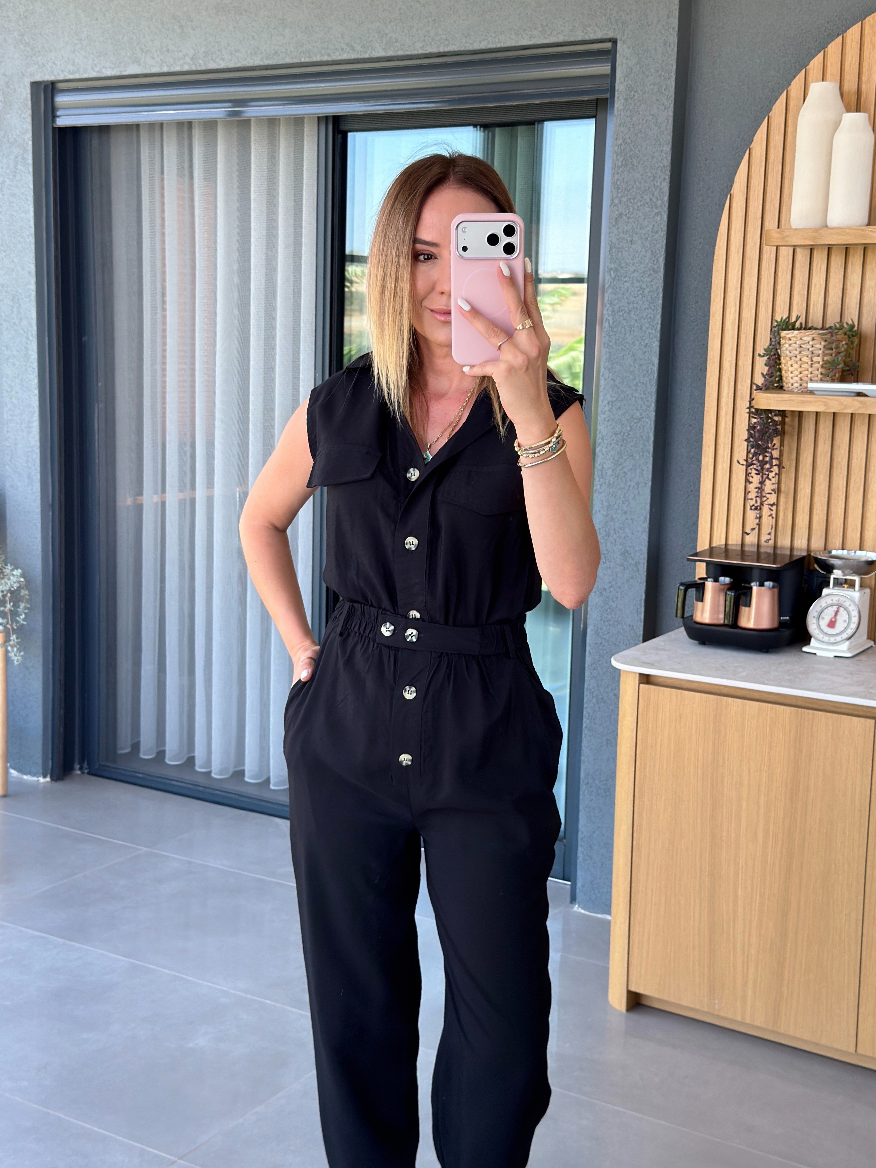 Kolsuz Beli Kemerli Tulum SİYAH