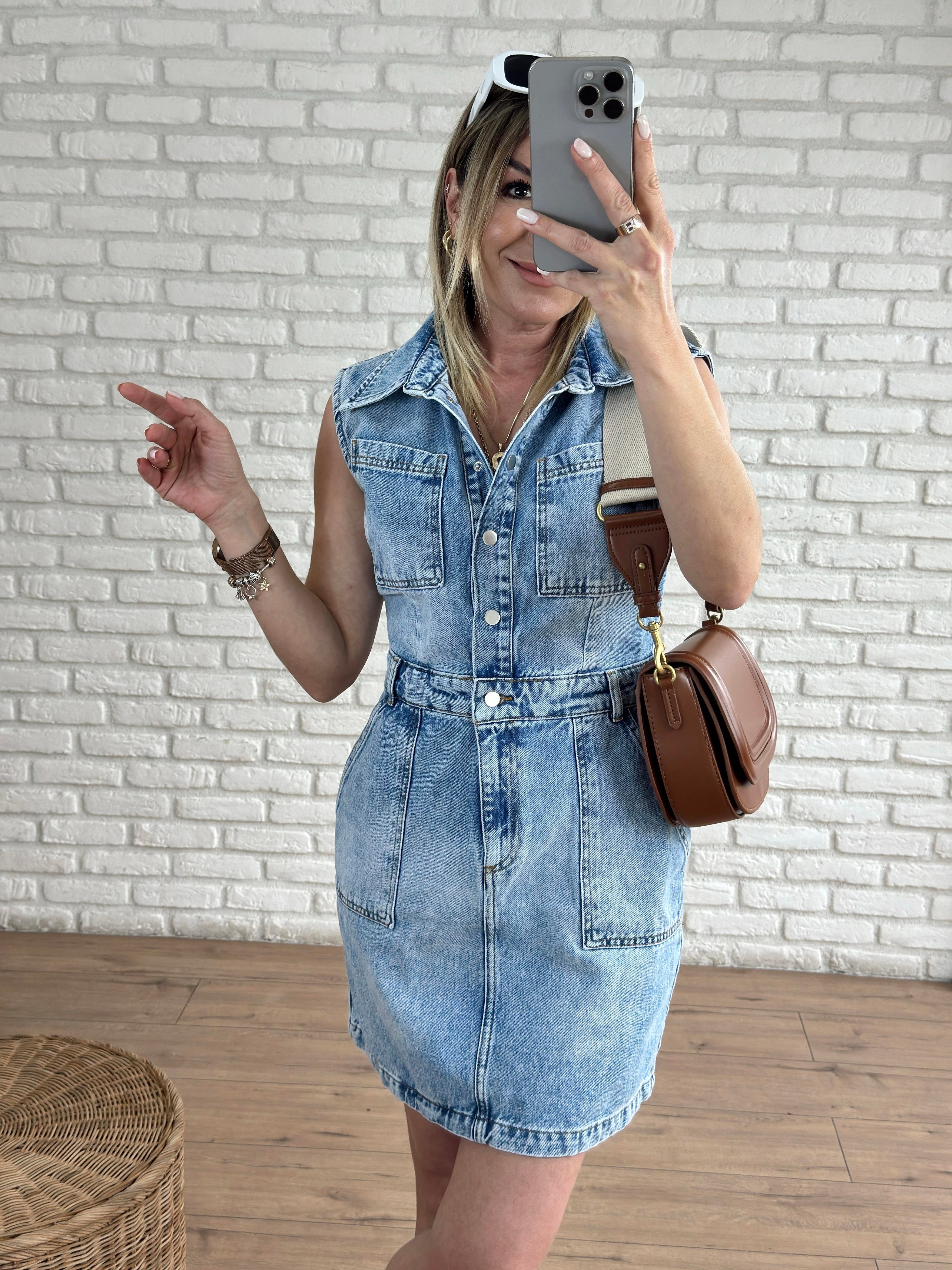 Kolsuz Jean Elbise MAVİ