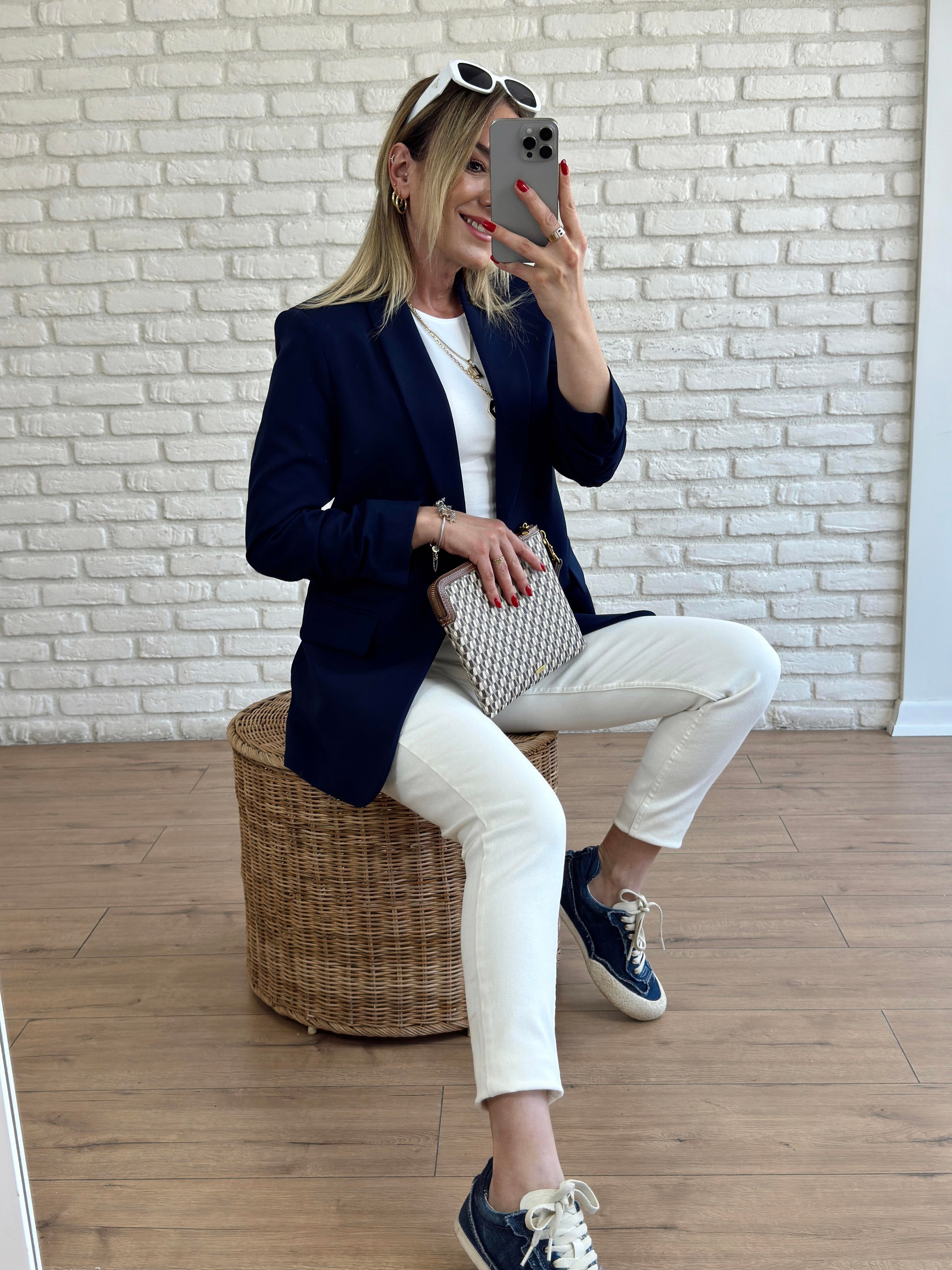 Kolu Büzgülü Blazer Ceket LACİVERT