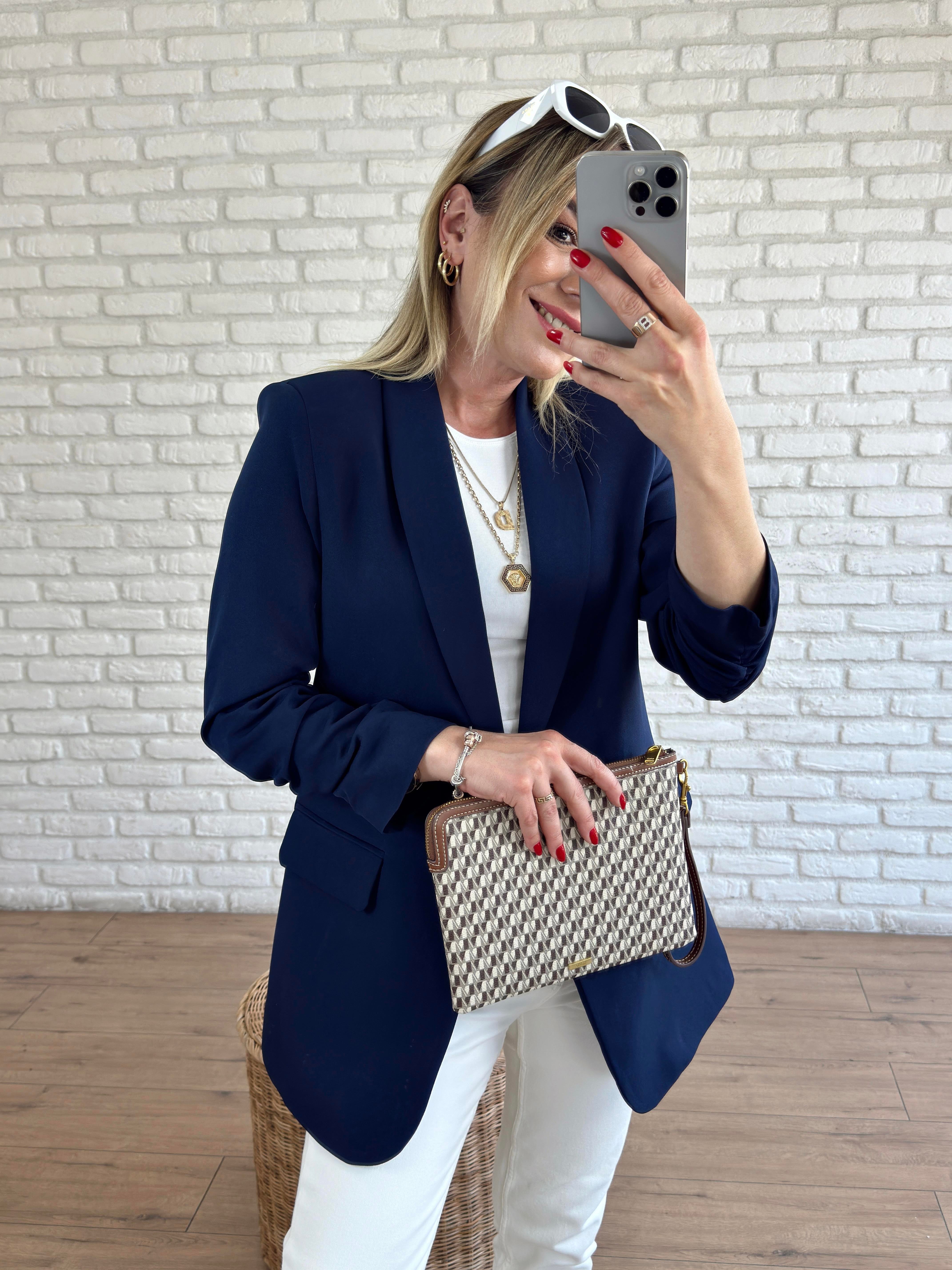 Kolu Büzgülü Blazer Ceket LACİVERT
