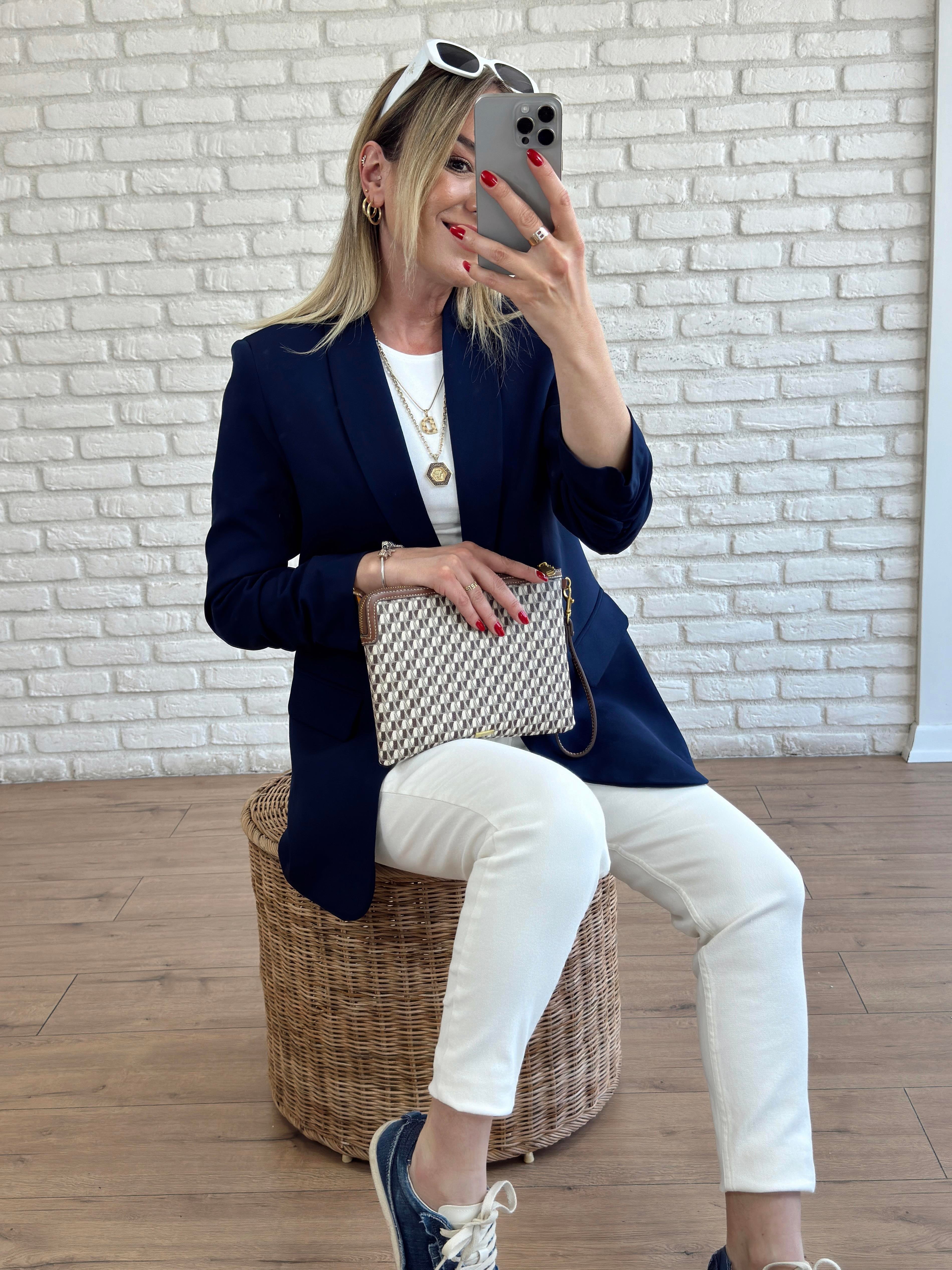 Kolu Büzgülü Blazer Ceket LACİVERT