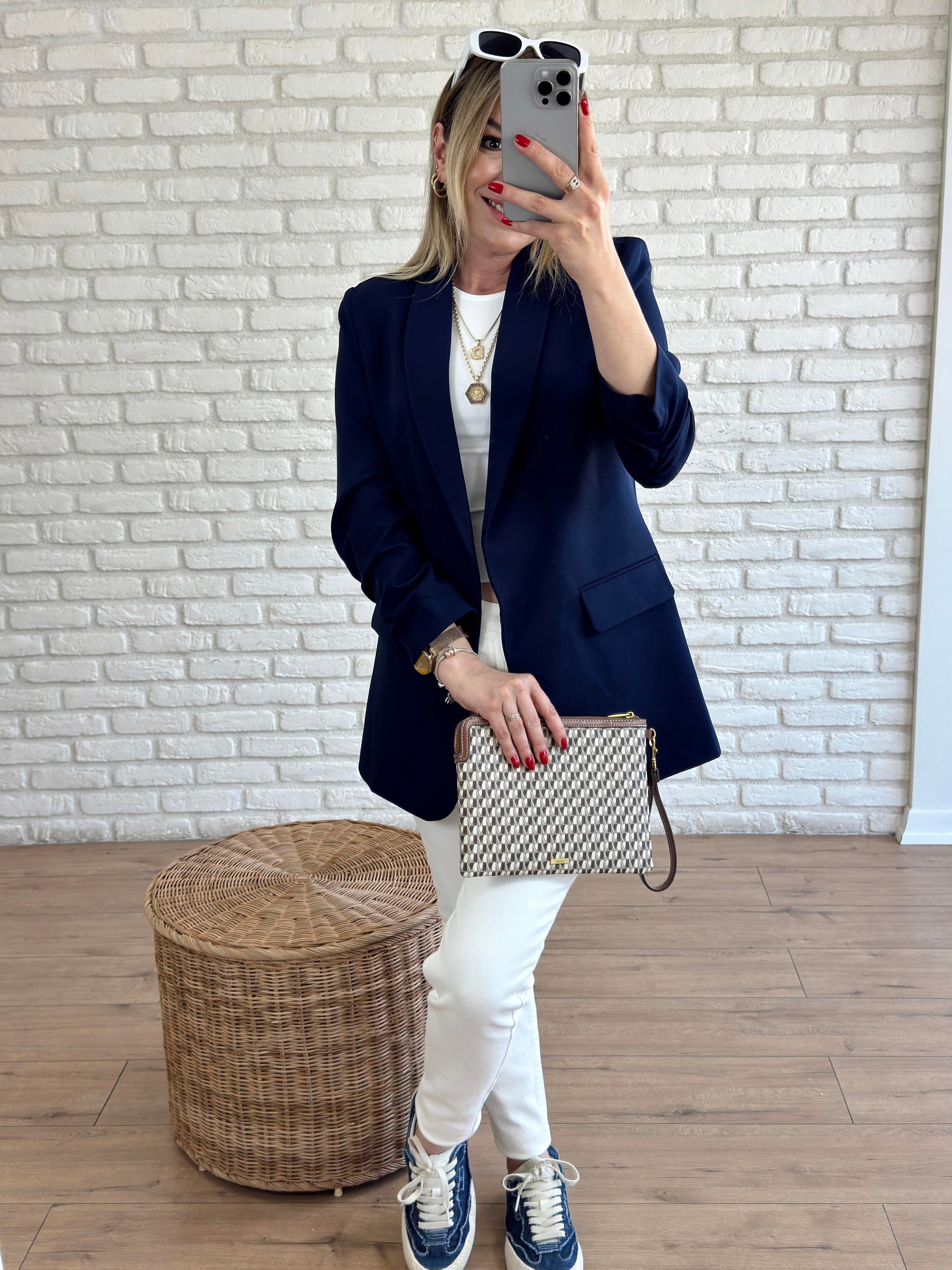 Kolu Büzgülü Blazer Ceket LACİVERT