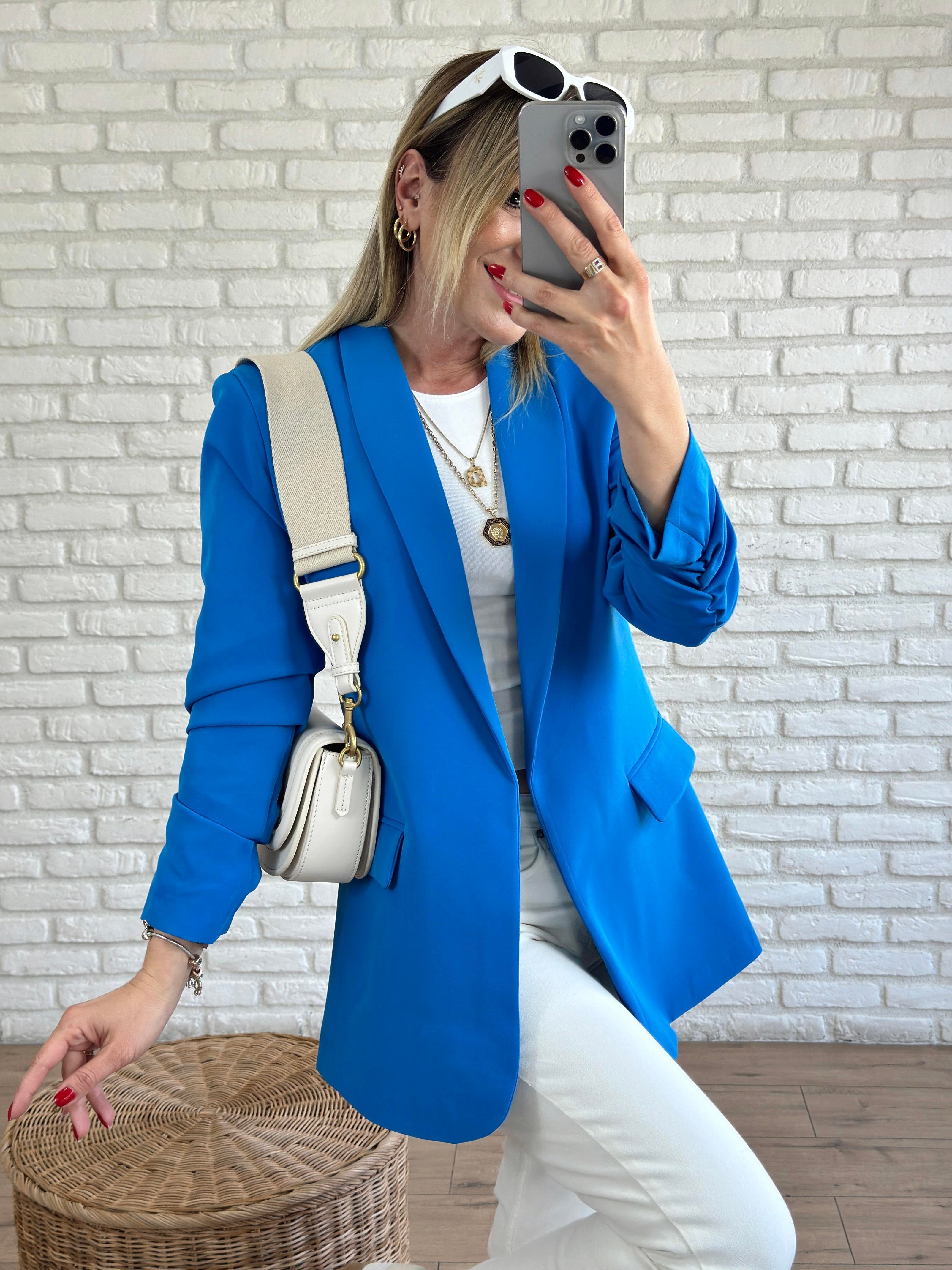 Kolu Büzgülü Blazer Ceket MAVİ