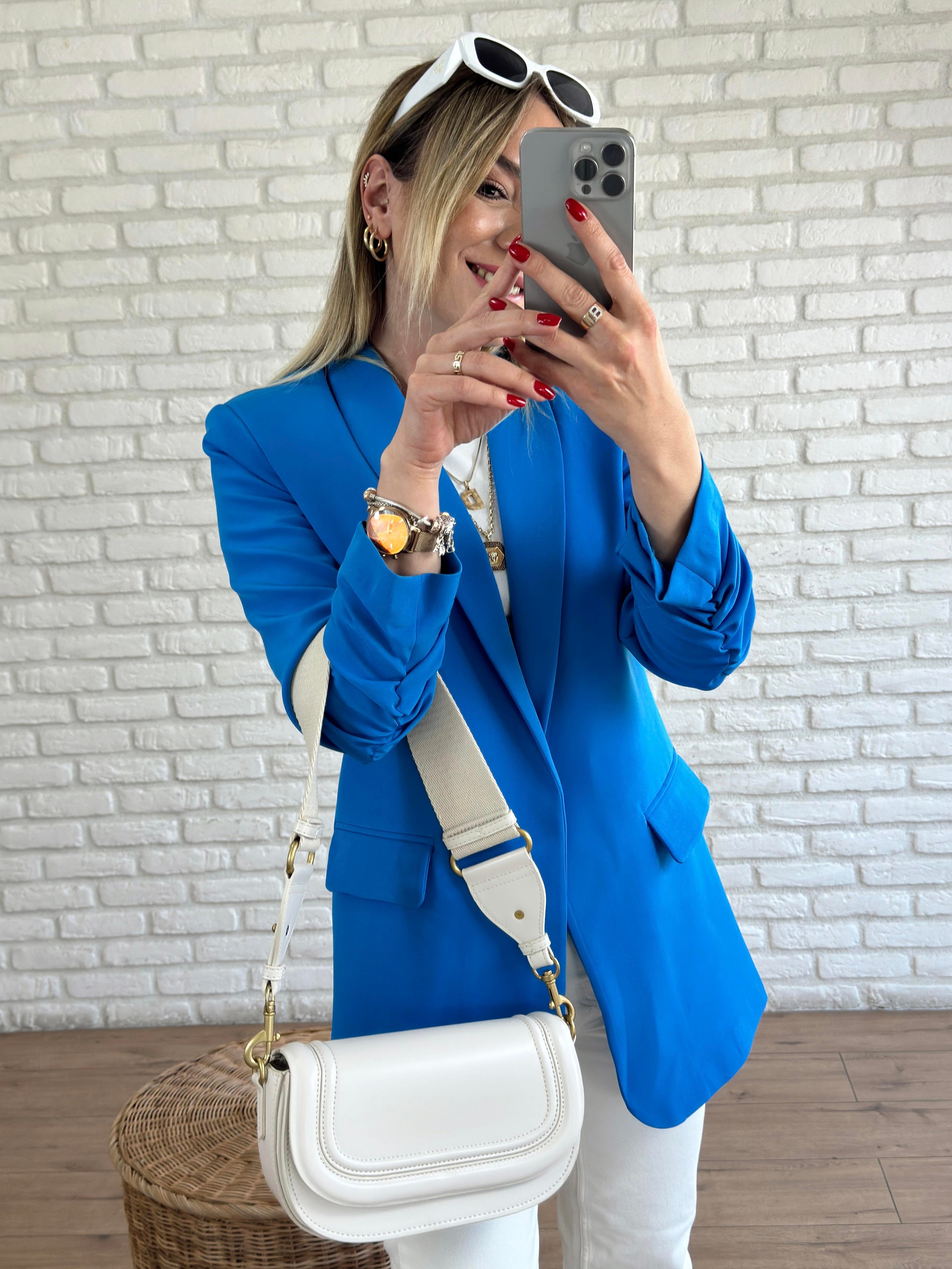 Kolu Büzgülü Blazer Ceket MAVİ