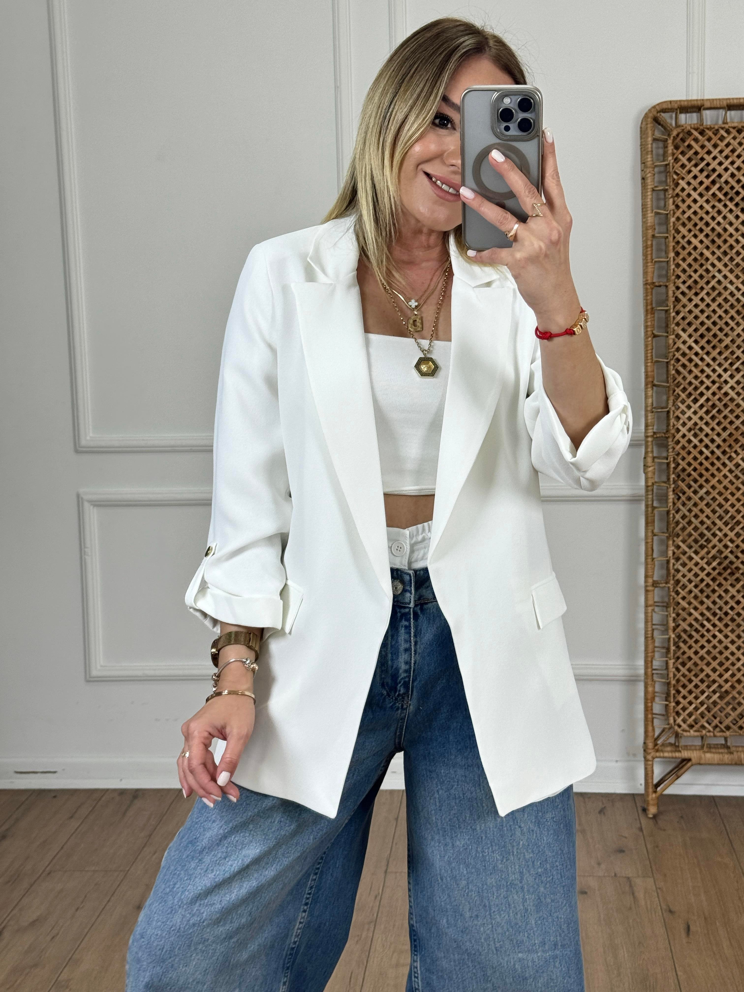 Kolu Katlamalı Blazer Ceket EKRU
