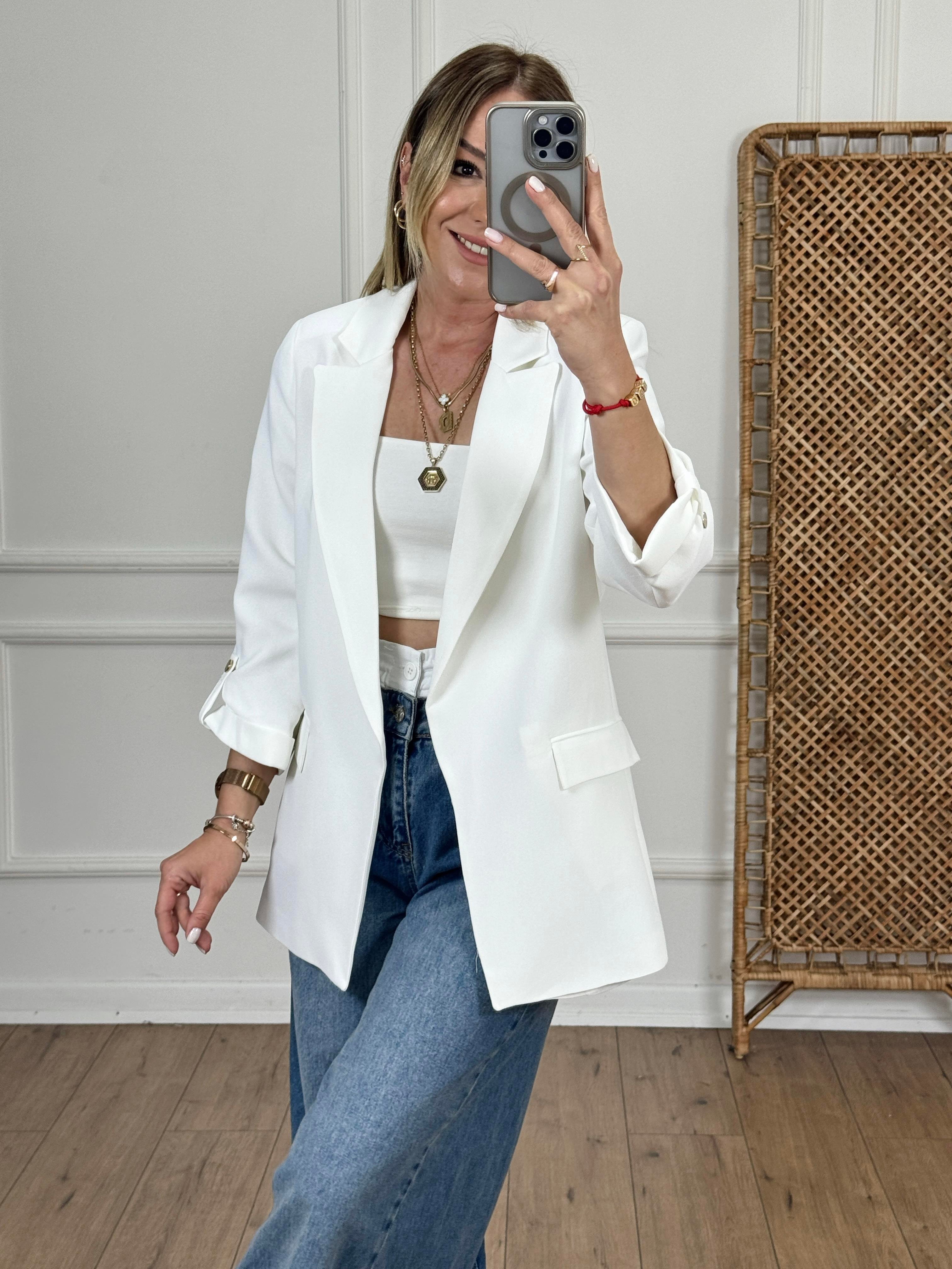 Kolu Katlamalı Blazer Ceket EKRU