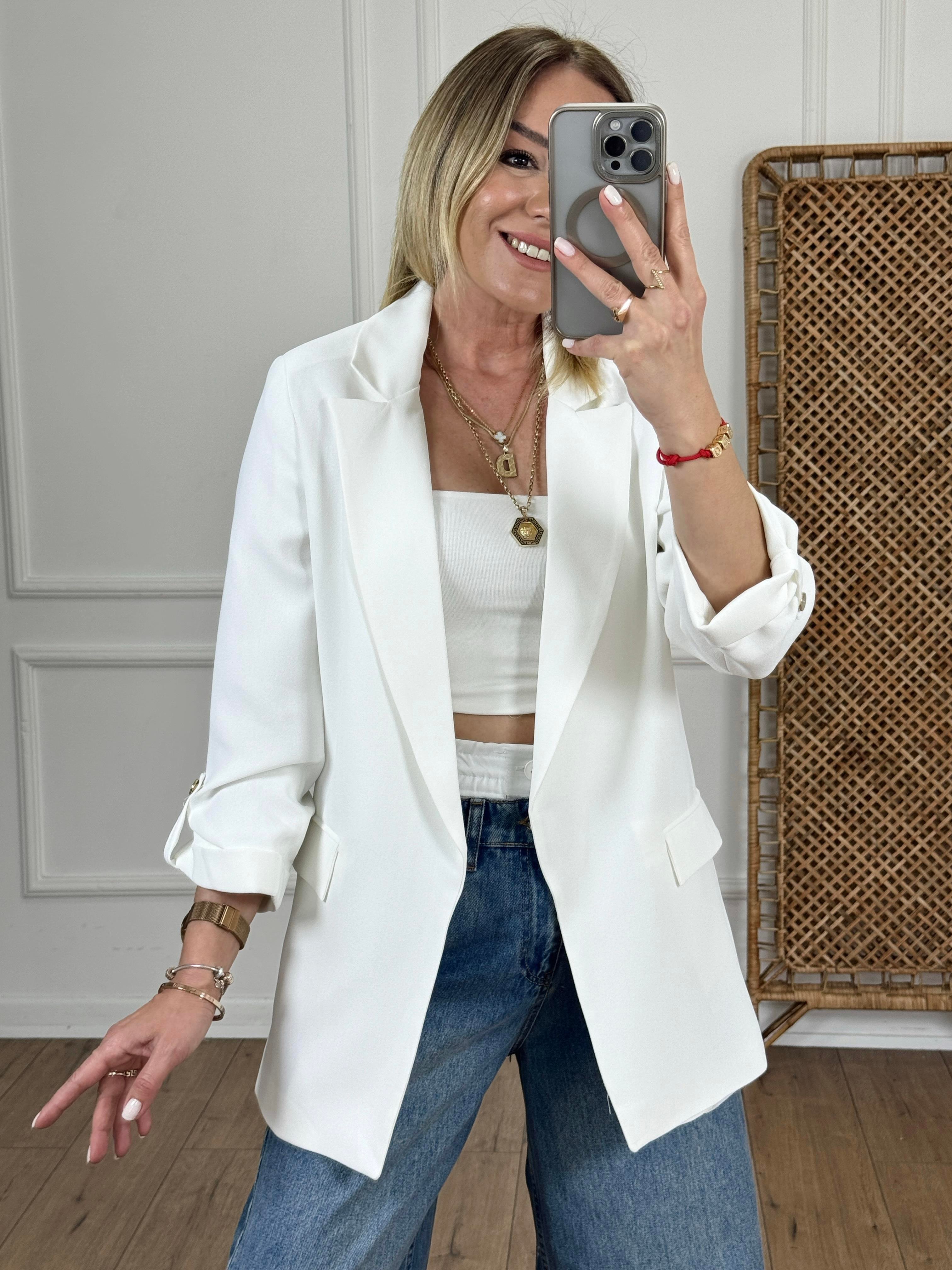 Kolu Katlamalı Blazer Ceket EKRU