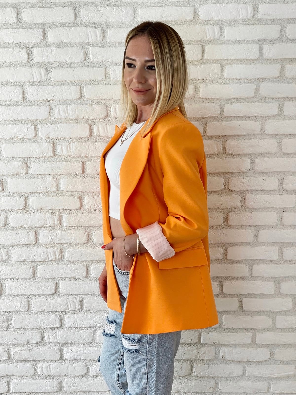 Kolu Katlamalı Blazer Ceket Orange