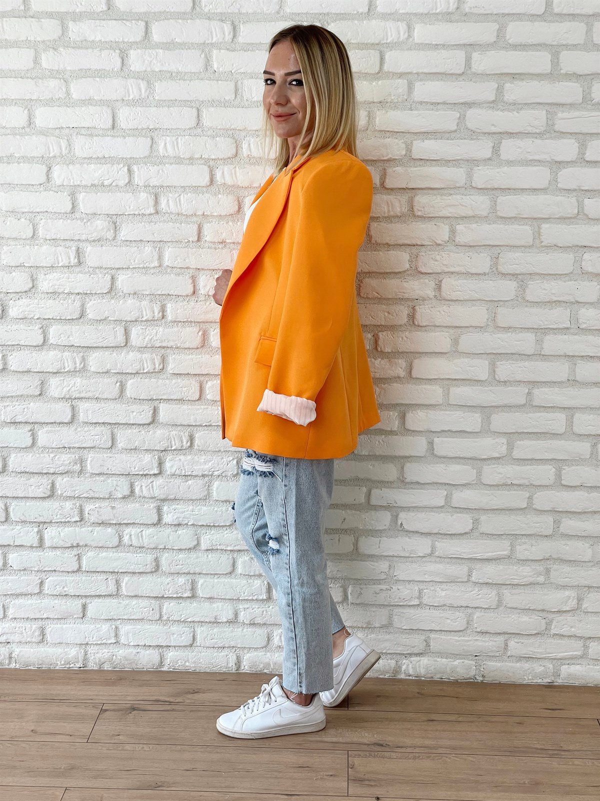 Kolu Katlamalı Blazer Ceket Orange