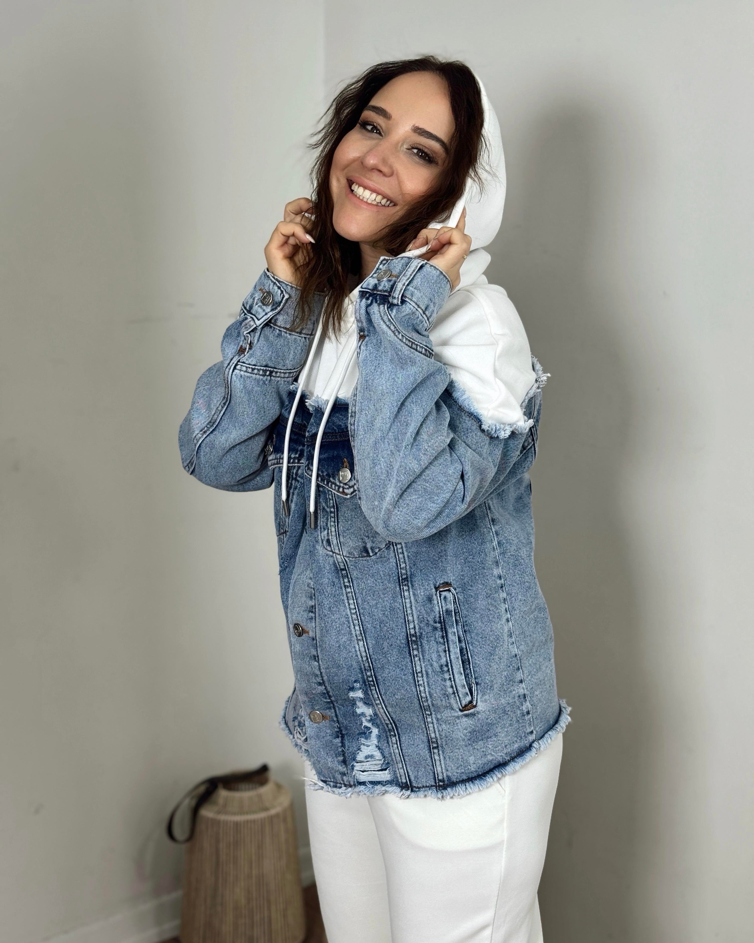 Kot Detaylı Kapüşonlu Sweat MAVİ