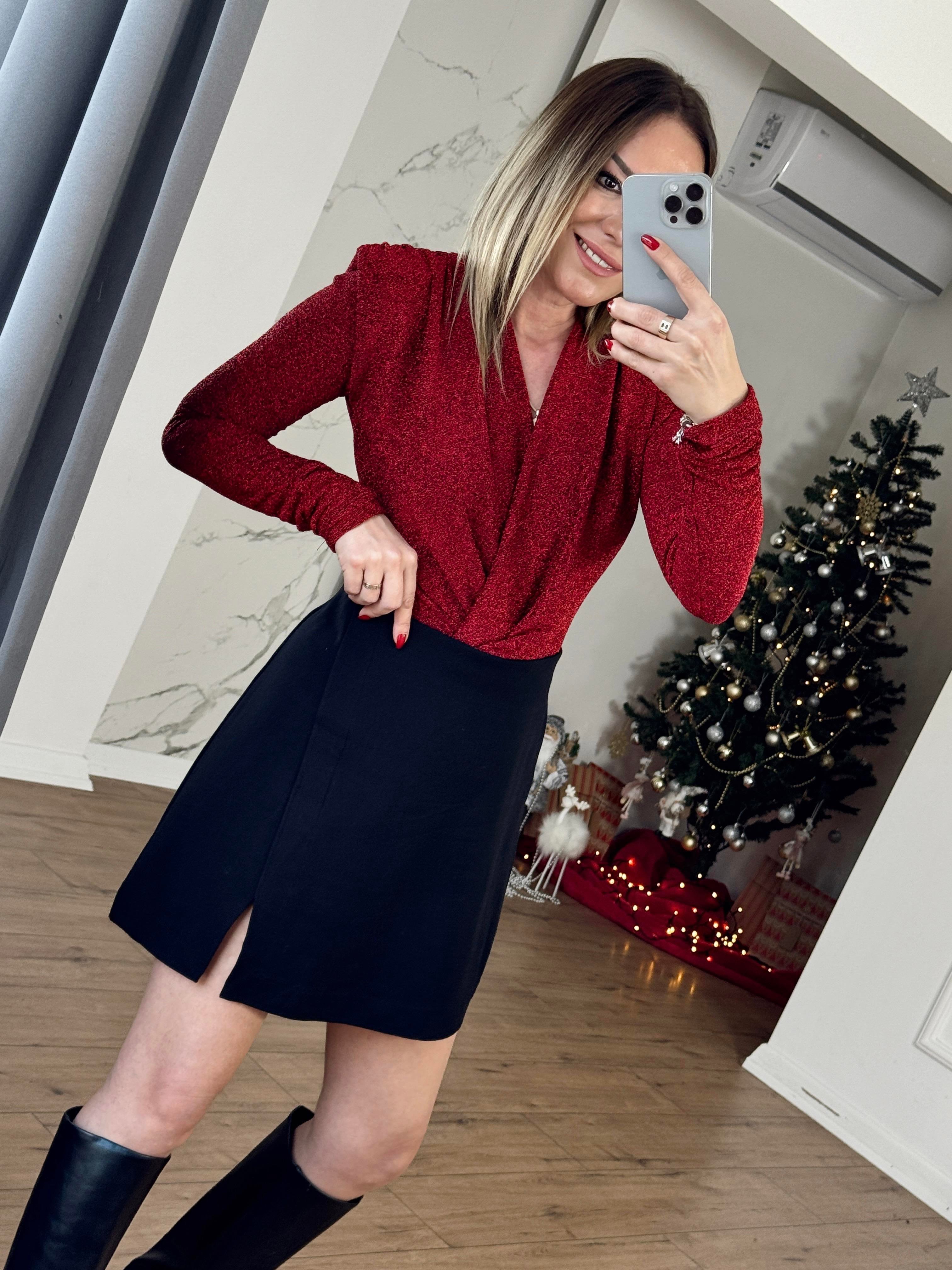 Kruvaze Vatkalı Bodysuit KIRMIZI