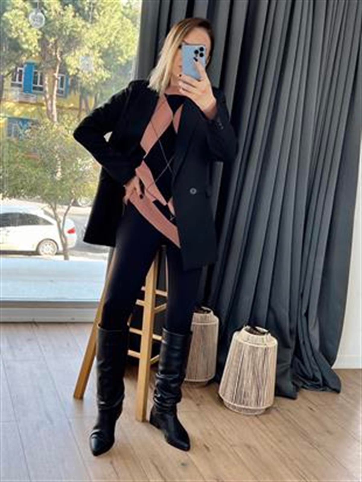KRUVAZE YAKA CEPLİ BLAZER CEKET SİYAH