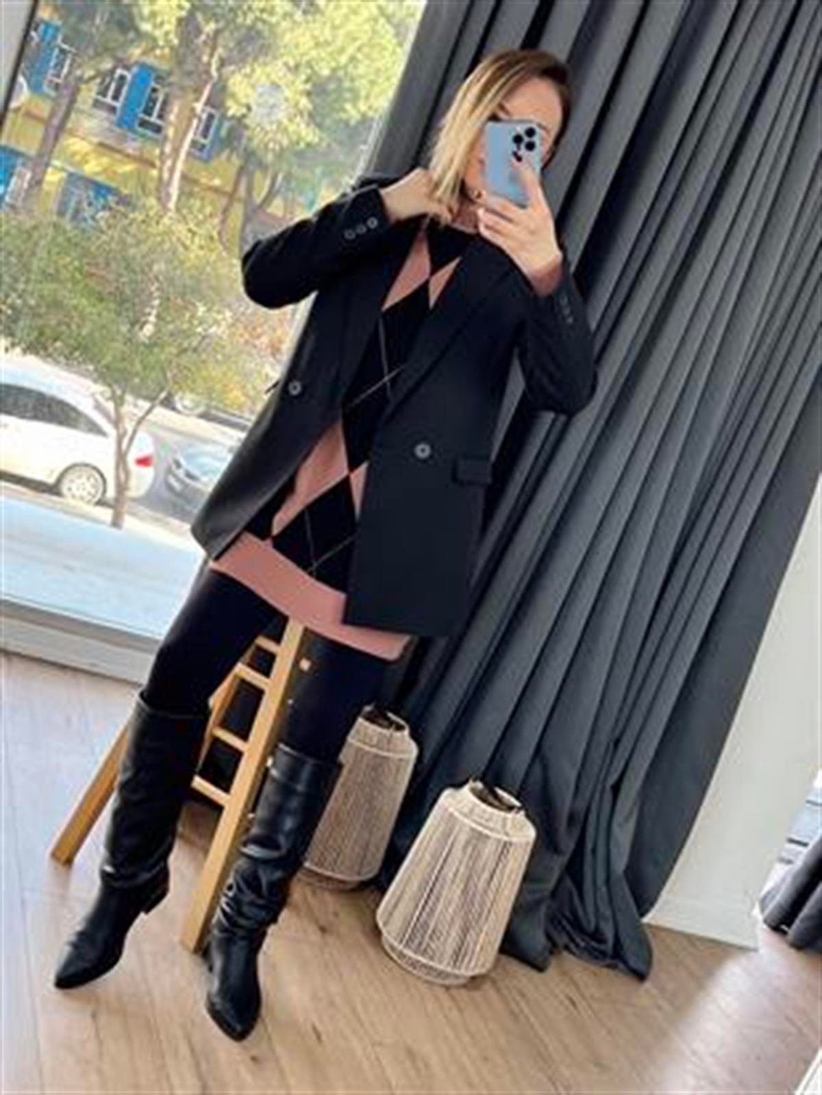 KRUVAZE YAKA CEPLİ BLAZER CEKET SİYAH