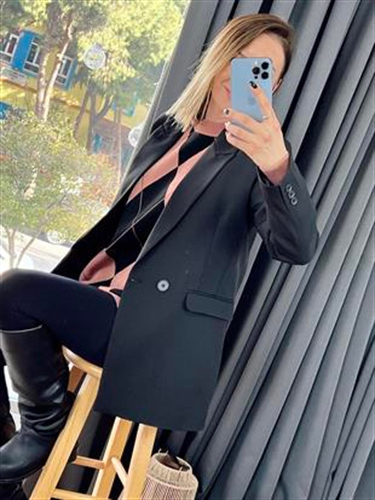 KRUVAZE YAKA CEPLİ BLAZER CEKET SİYAH