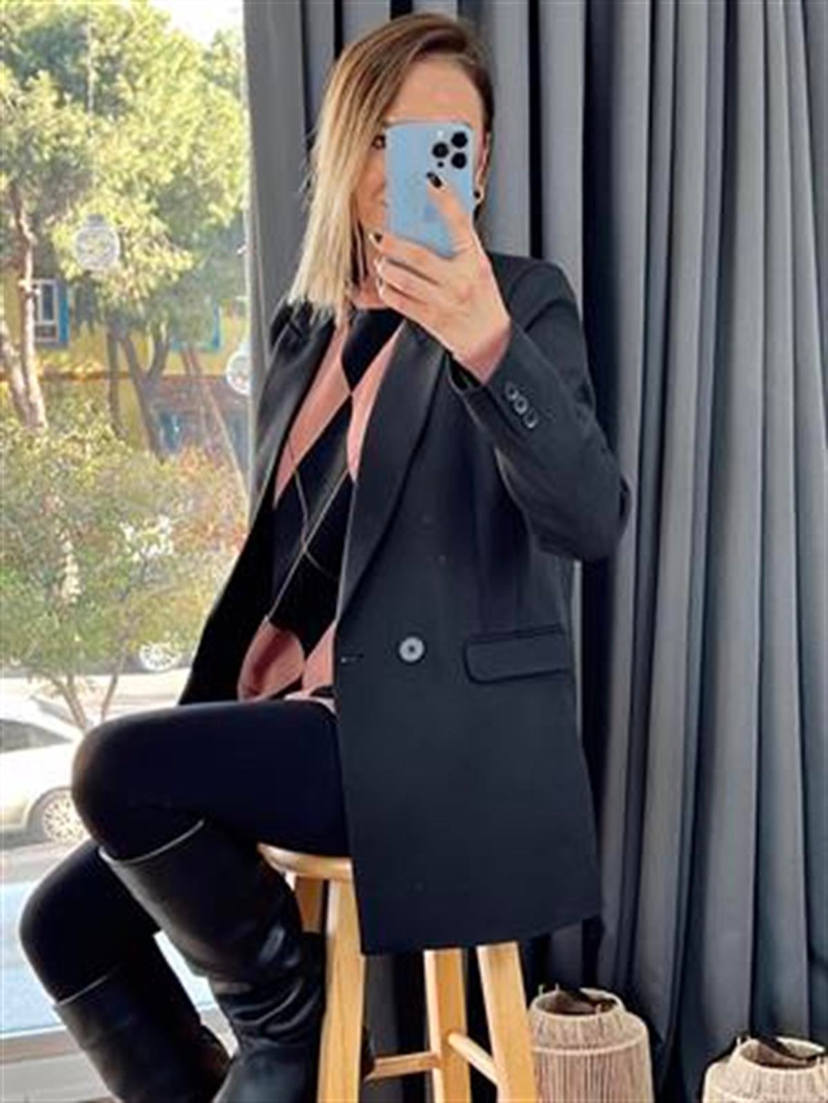 KRUVAZE YAKA CEPLİ BLAZER CEKET SİYAH