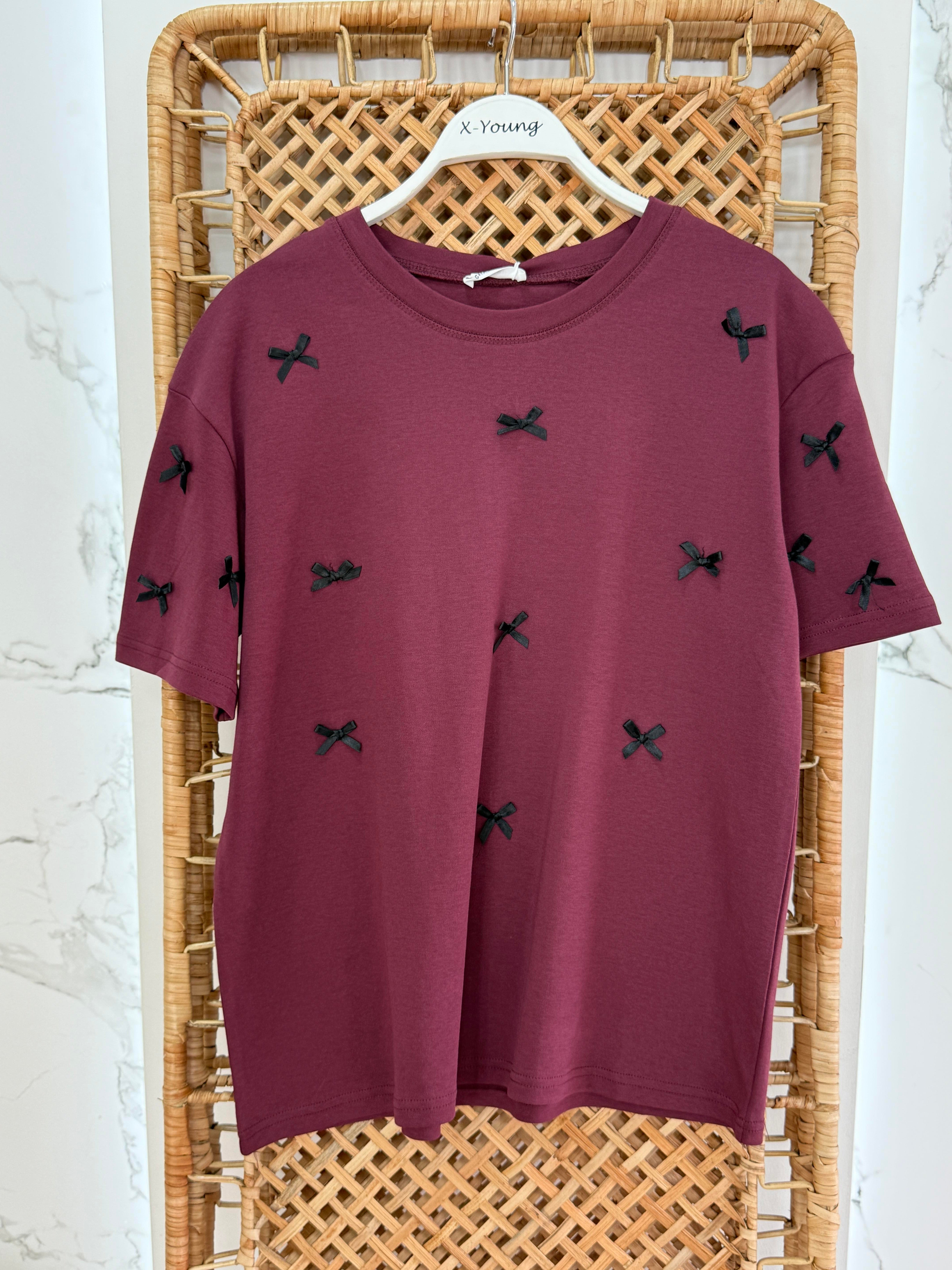 Kurdele Detaylı Tshirt BORDO