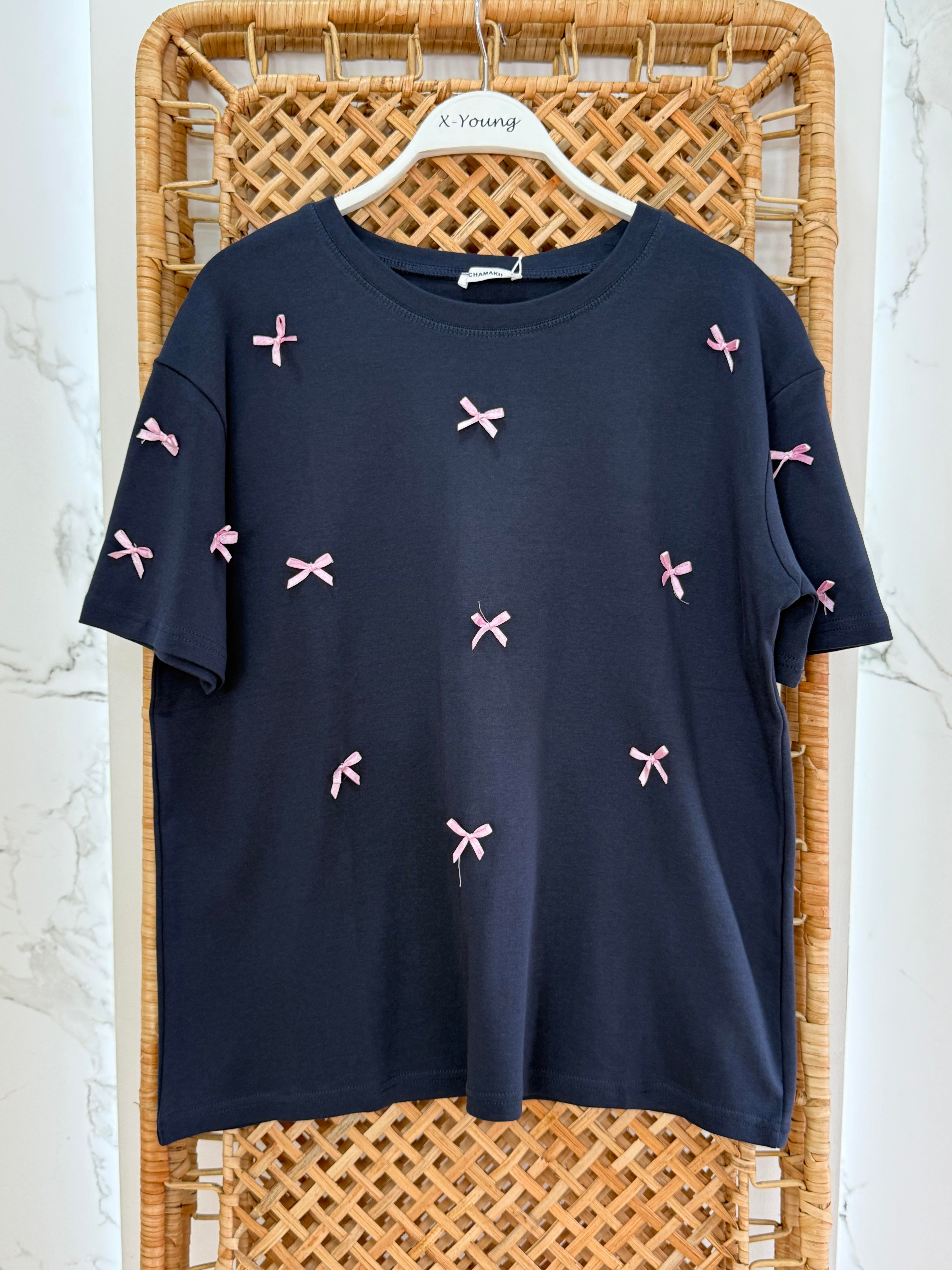 Kurdele Detaylı Tshirt LACİVERT