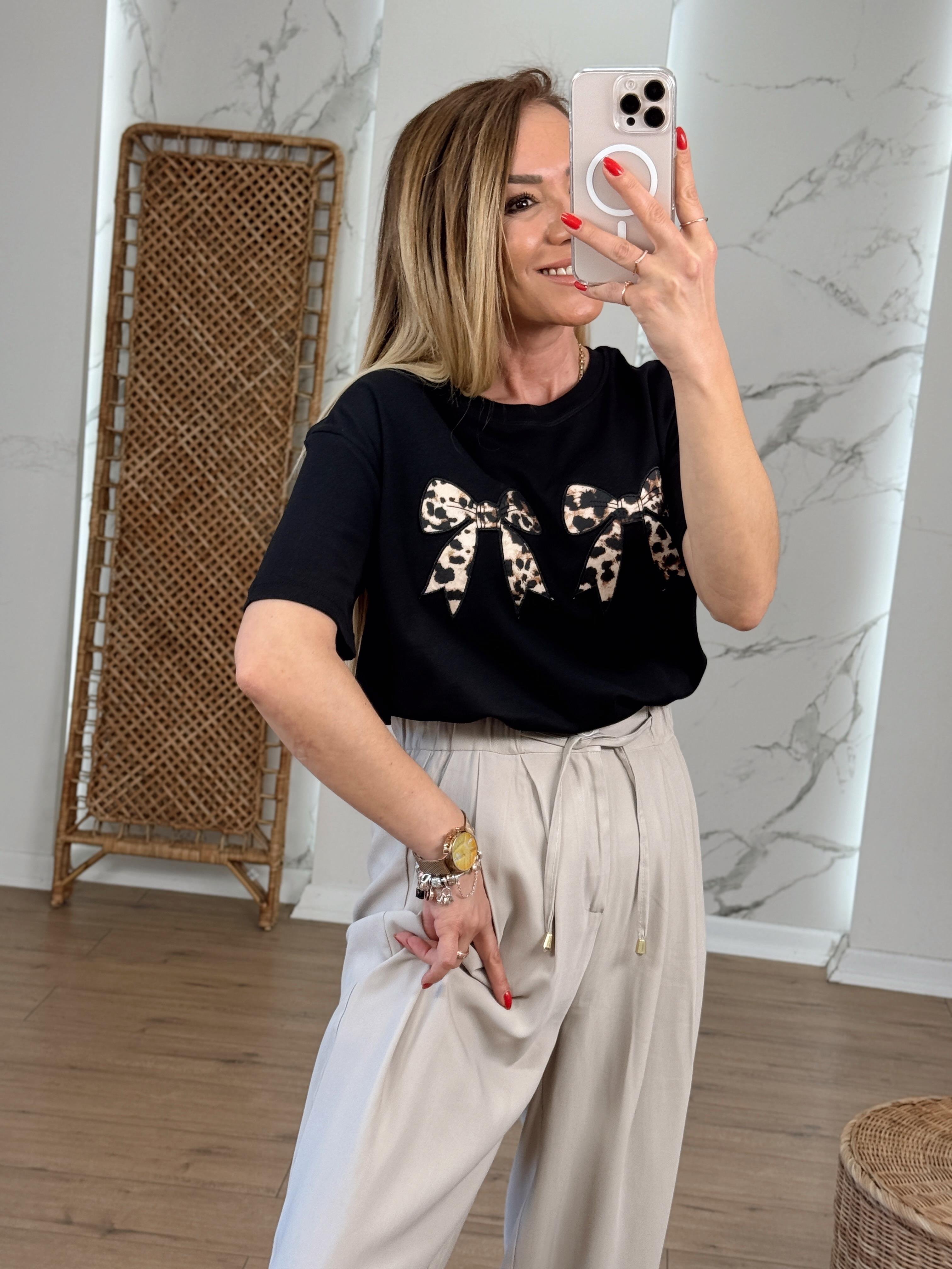 Kurdele Nakışlı Tshirt SİYAH