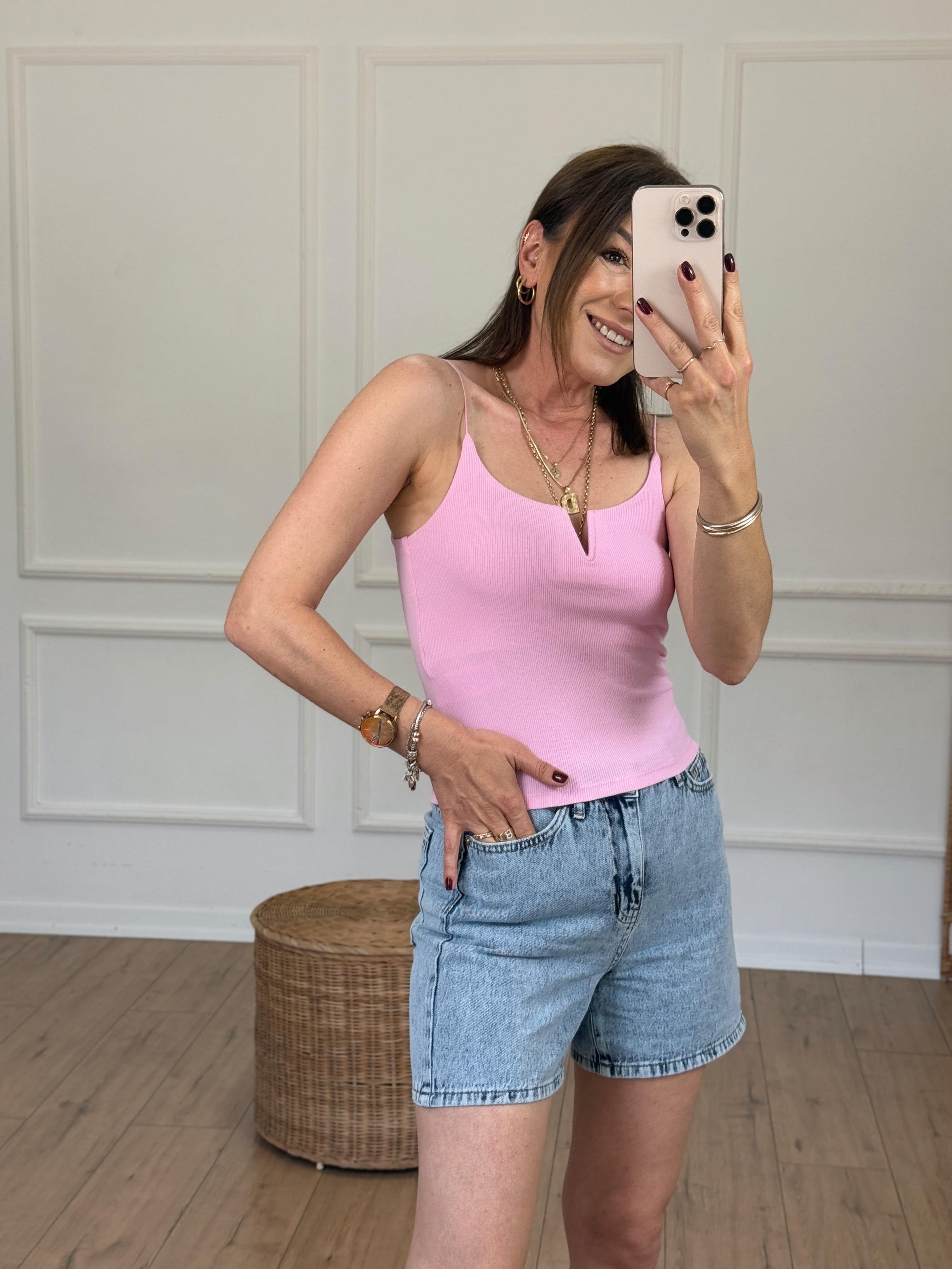 Lastik Askılı V Demirli Atlet PEMBE
