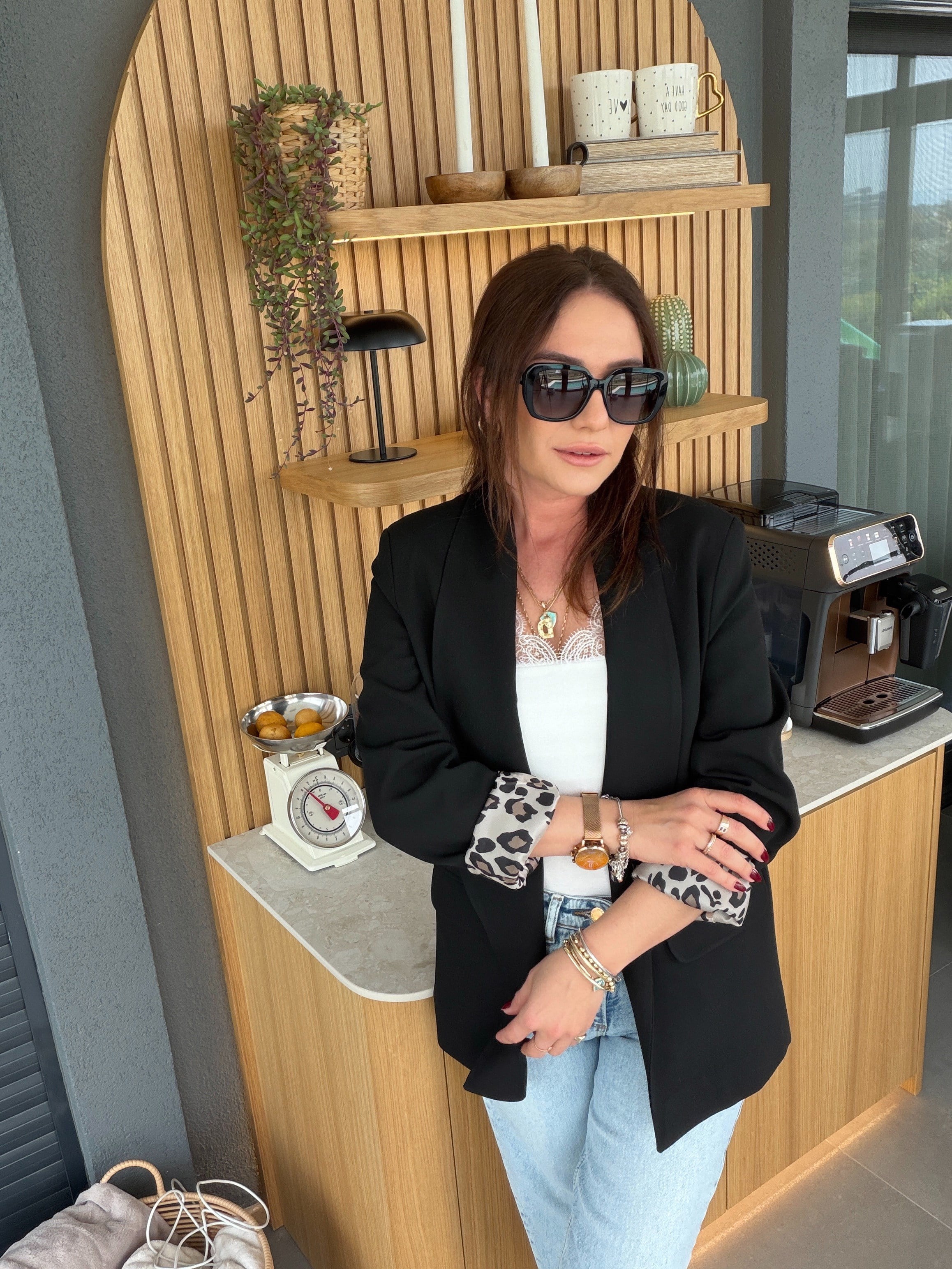 Leopar Astarlı Blazer Ceket SİYAH