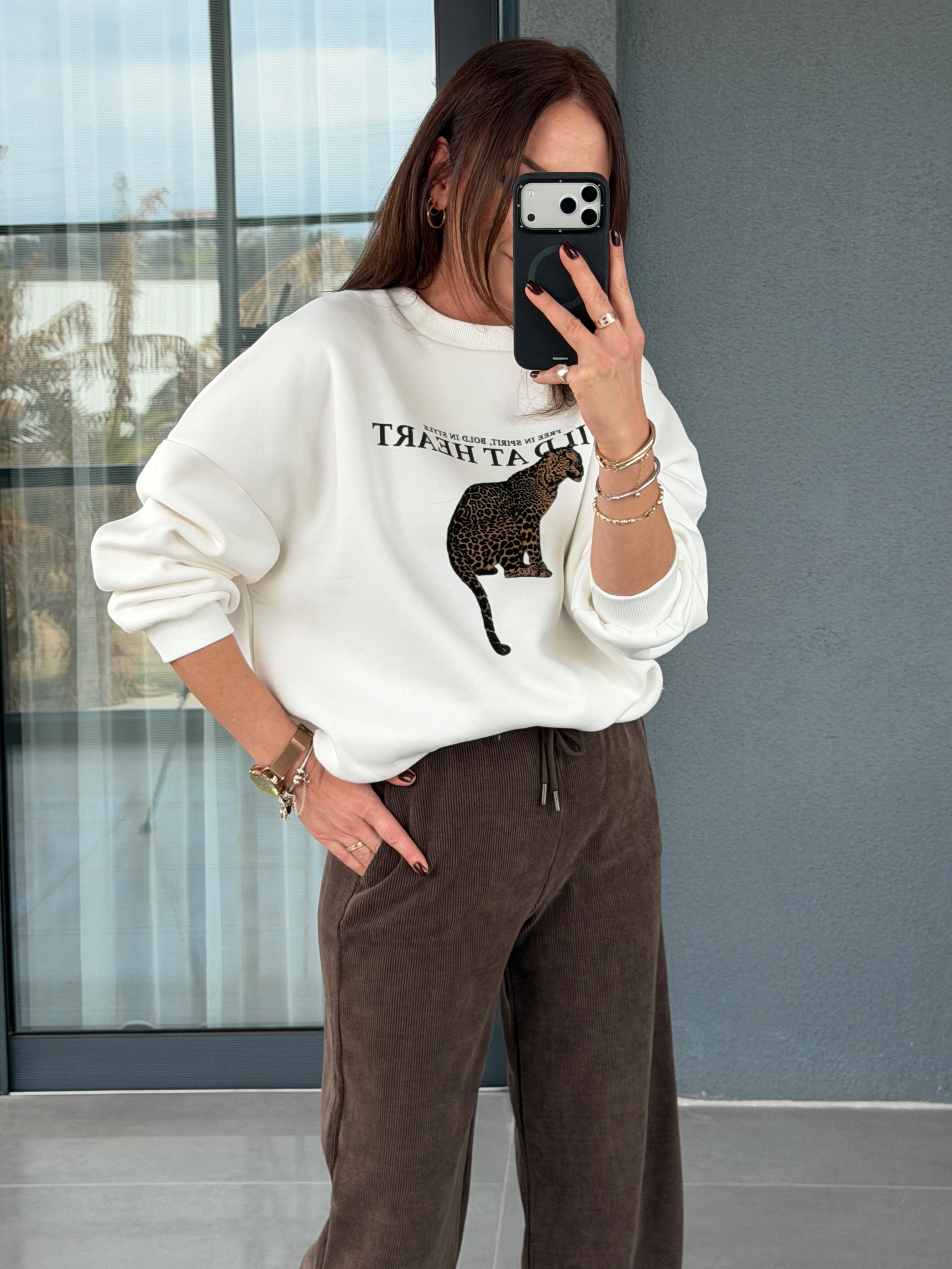 Leopar Baskılı Sweatshirt EKRU