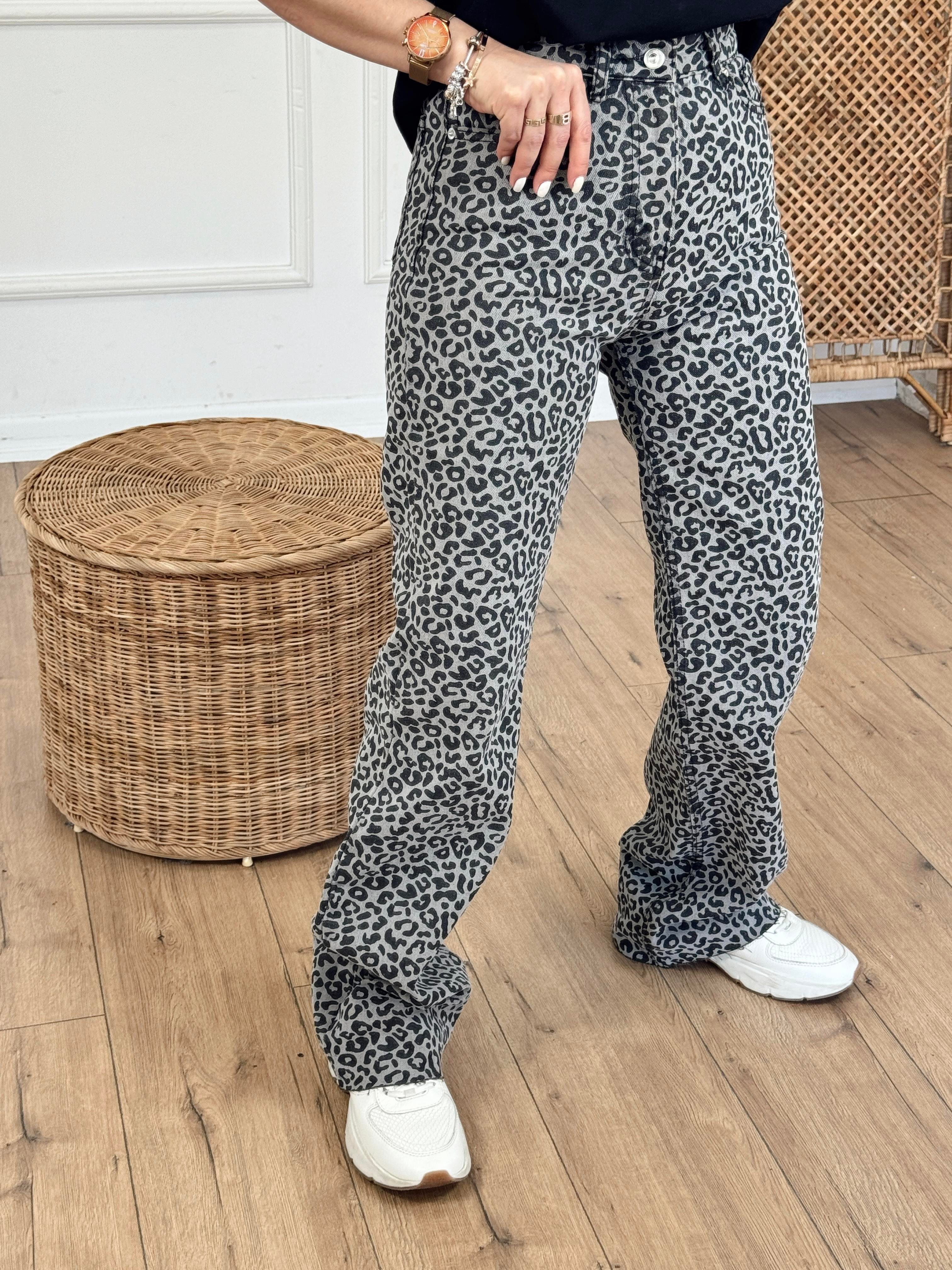 Leopar Desen Palazzo Pantolon GRİ