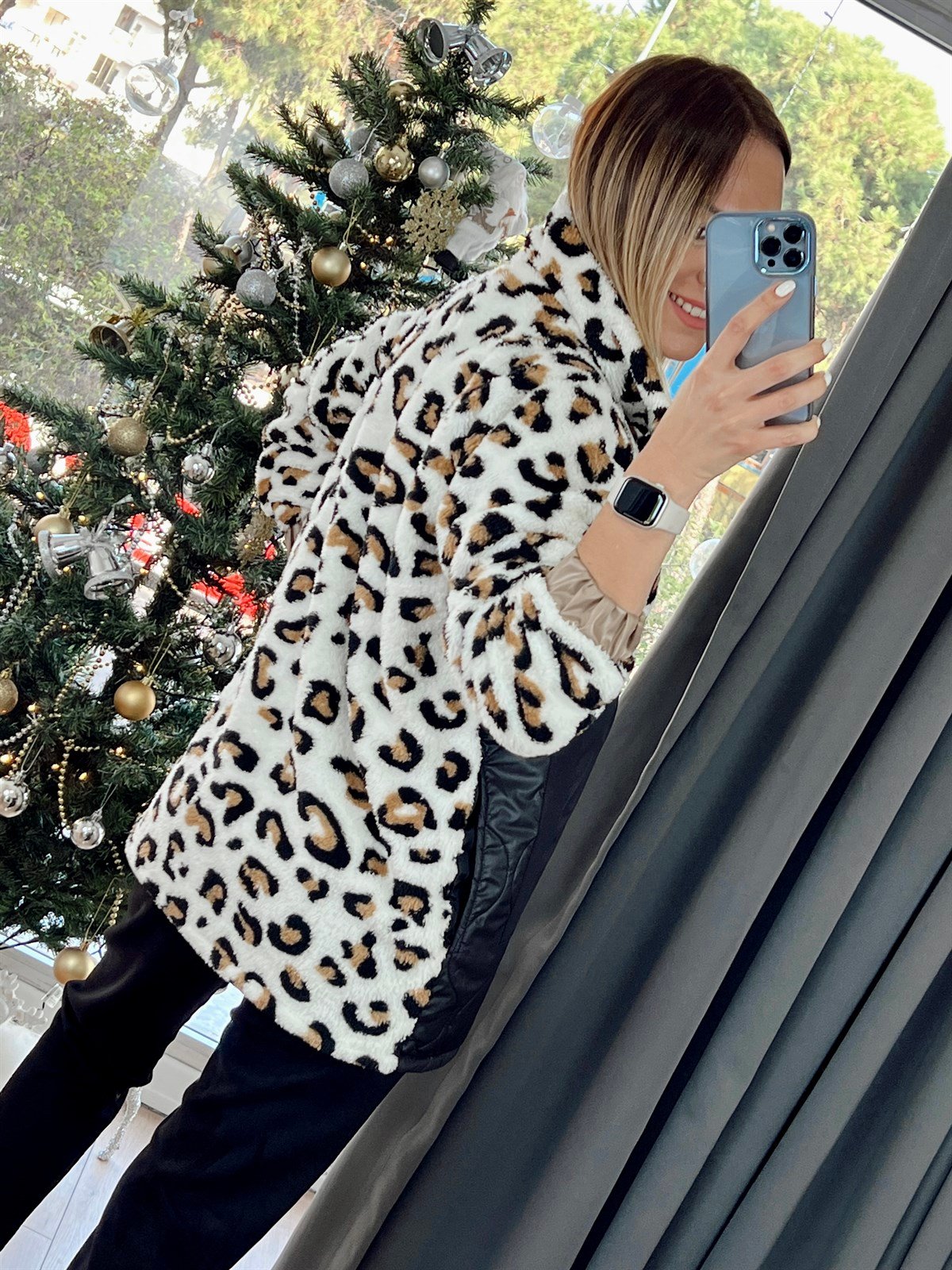 Leopar Desen Peluş Ceket