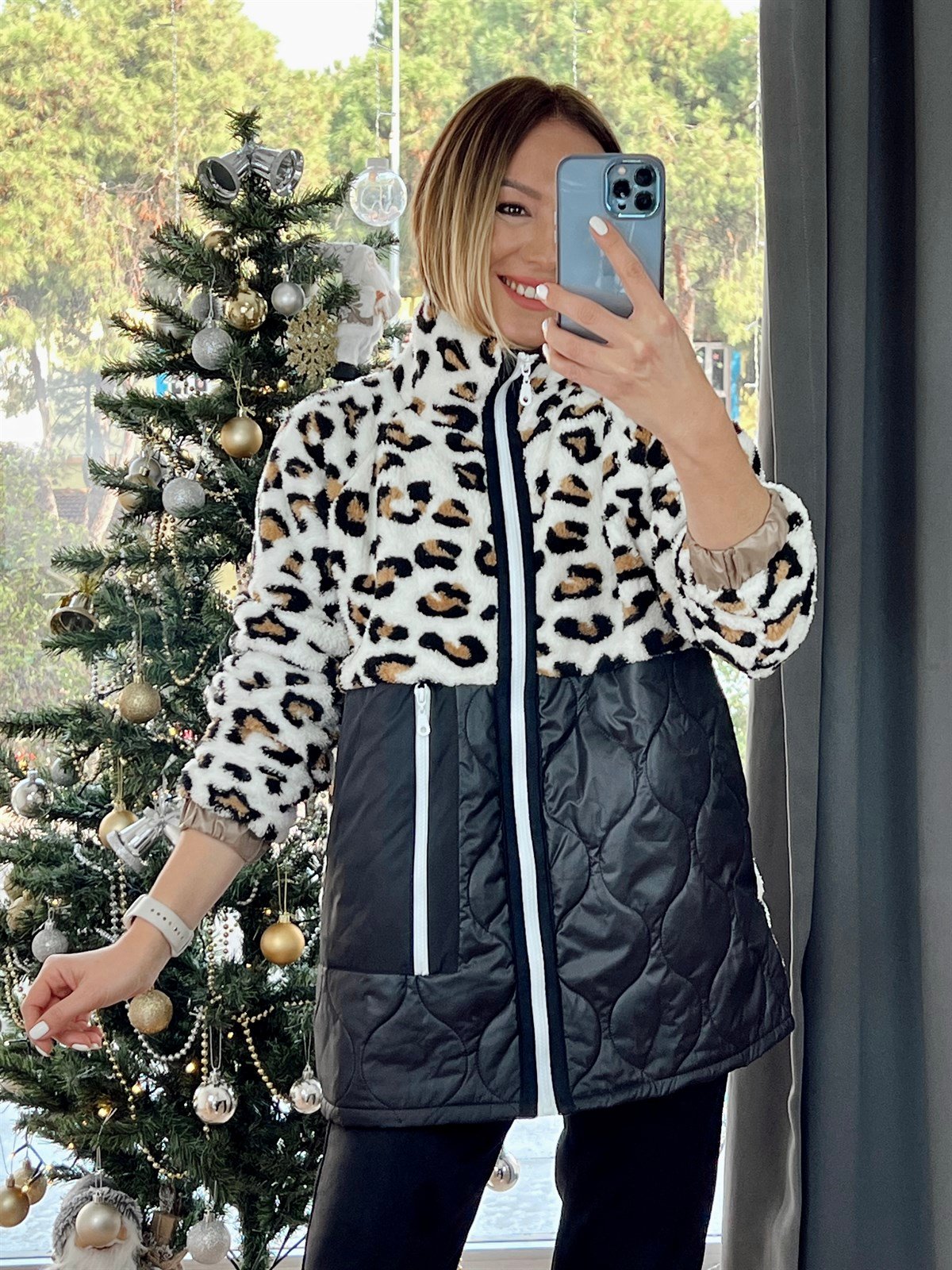 Leopar Desen Peluş Ceket