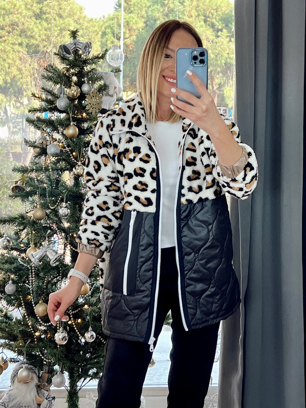 Leopar Desen Peluş Ceket