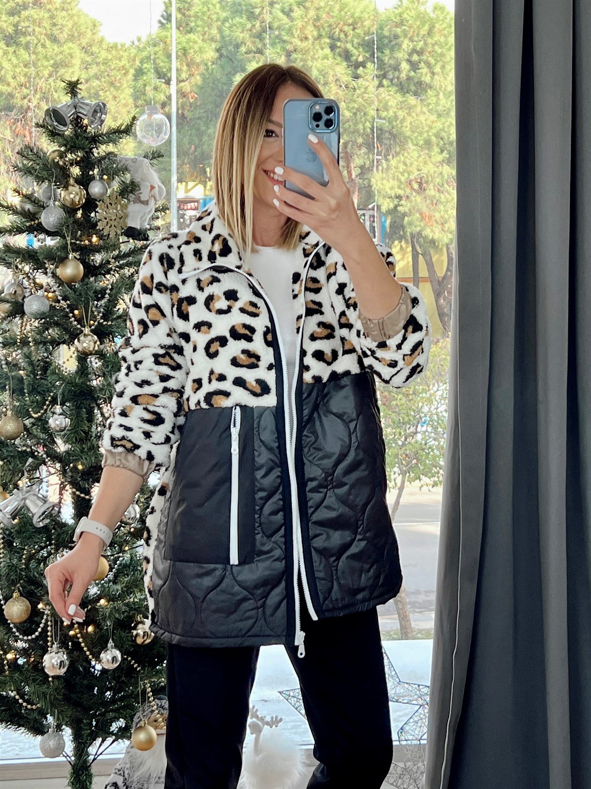 Leopar Desen Peluş Ceket