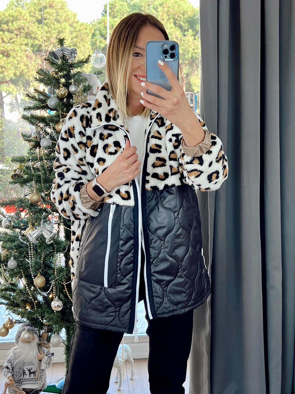 Leopar Desen Peluş Ceket