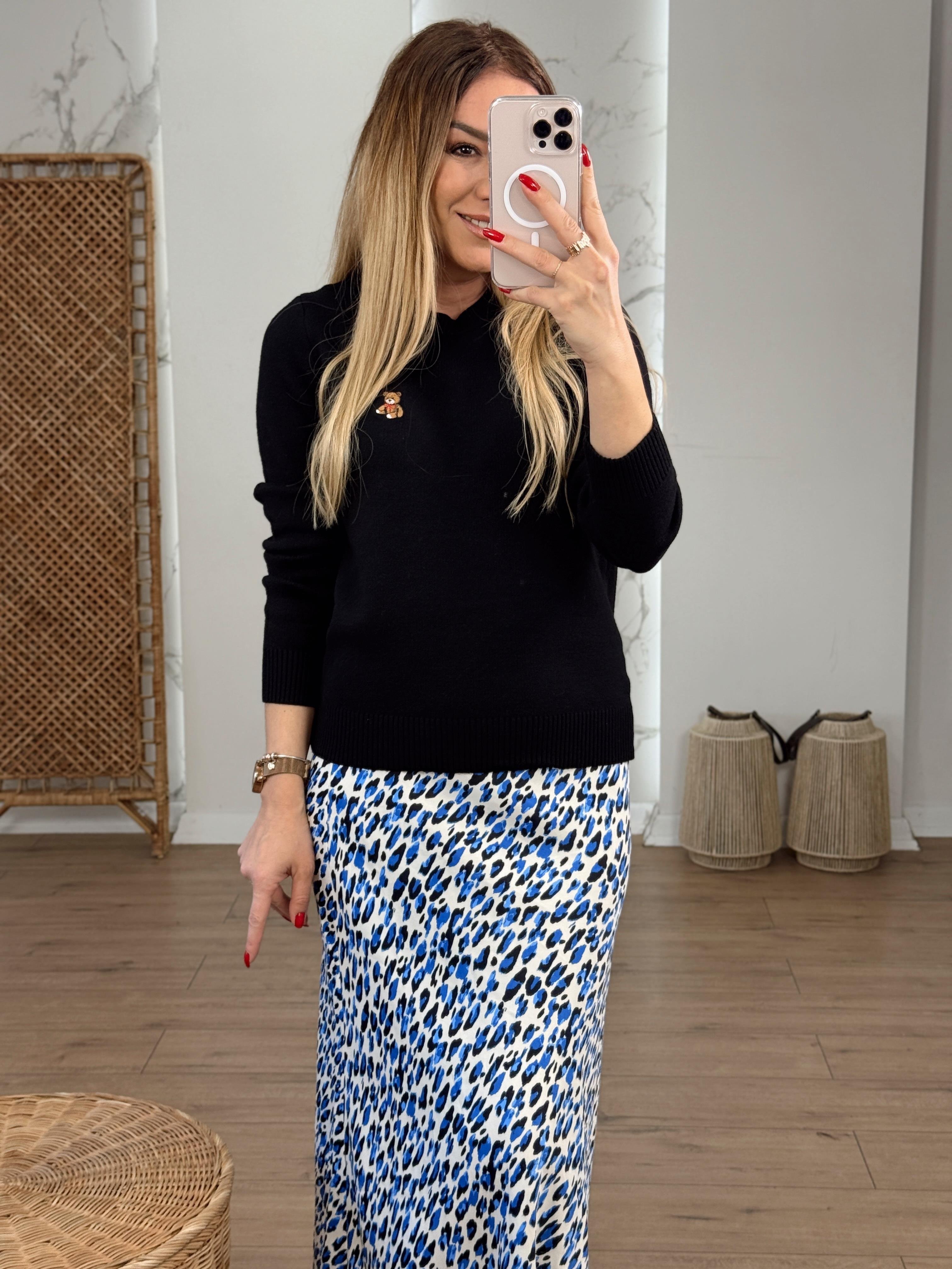 Leopar Desenli Saten Etek MAVİ