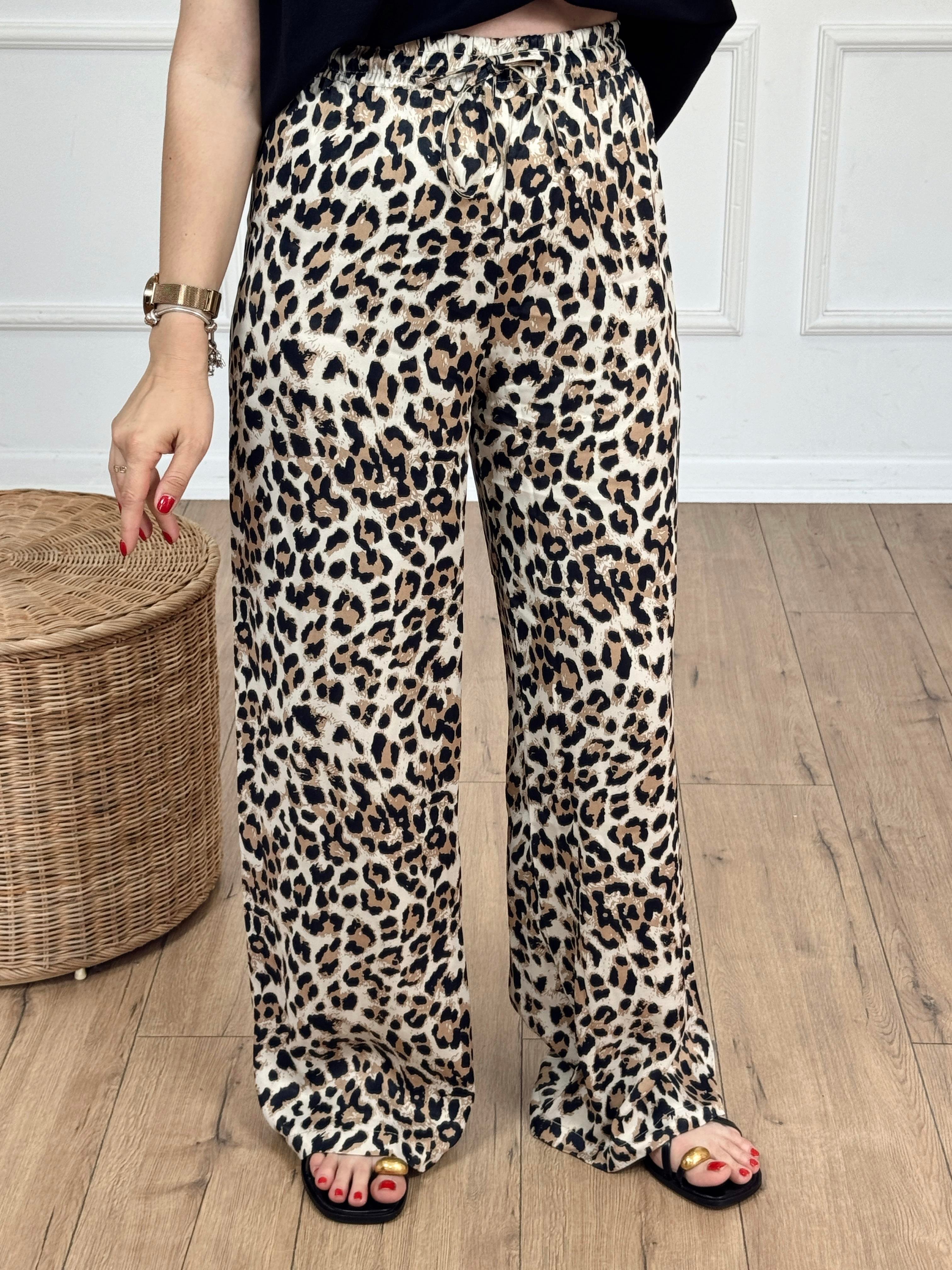 Leopar Desenli Saten Pantolon BEJ