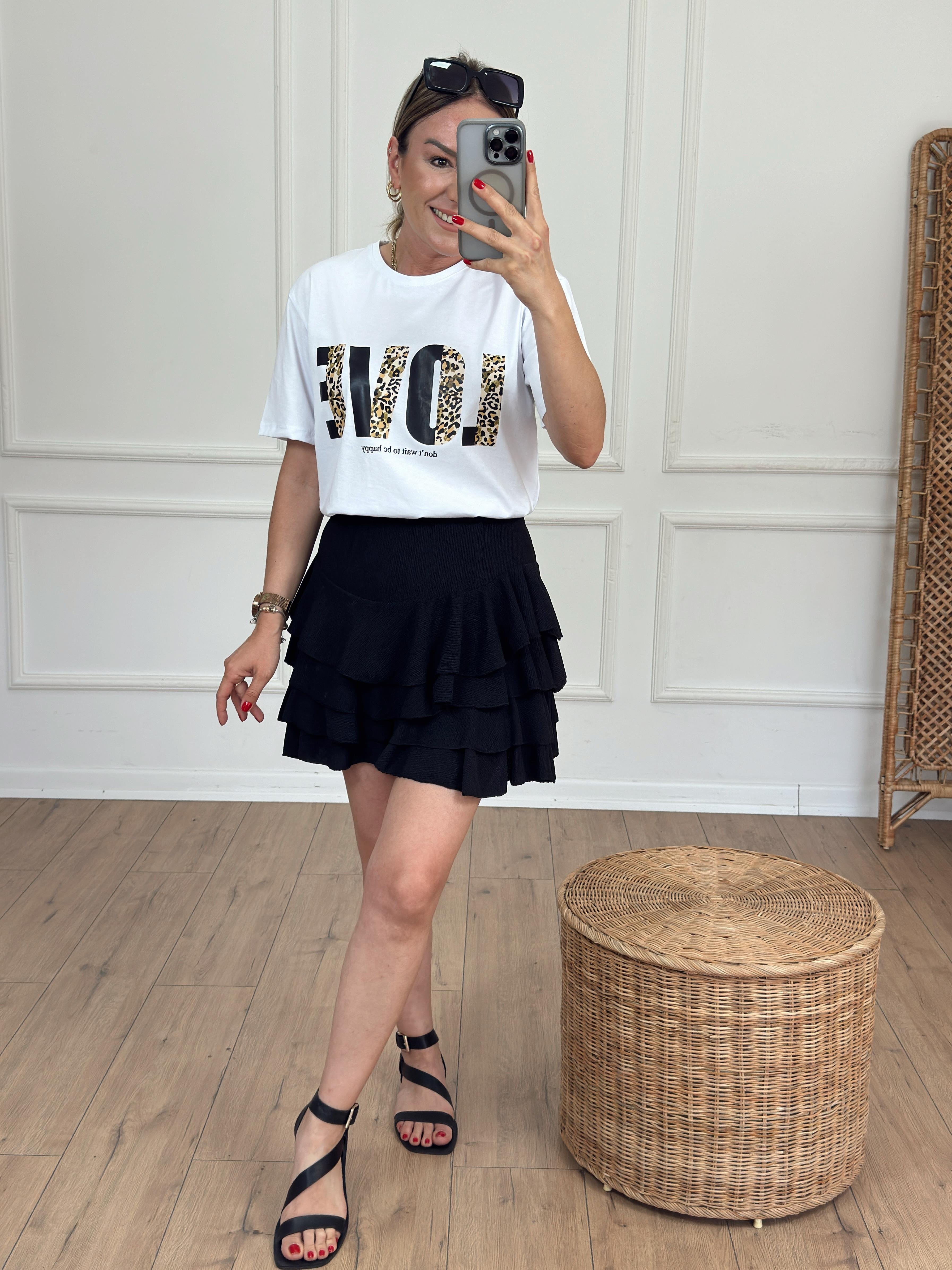 Love Leopar Baskılı Tshirt BEYAZ