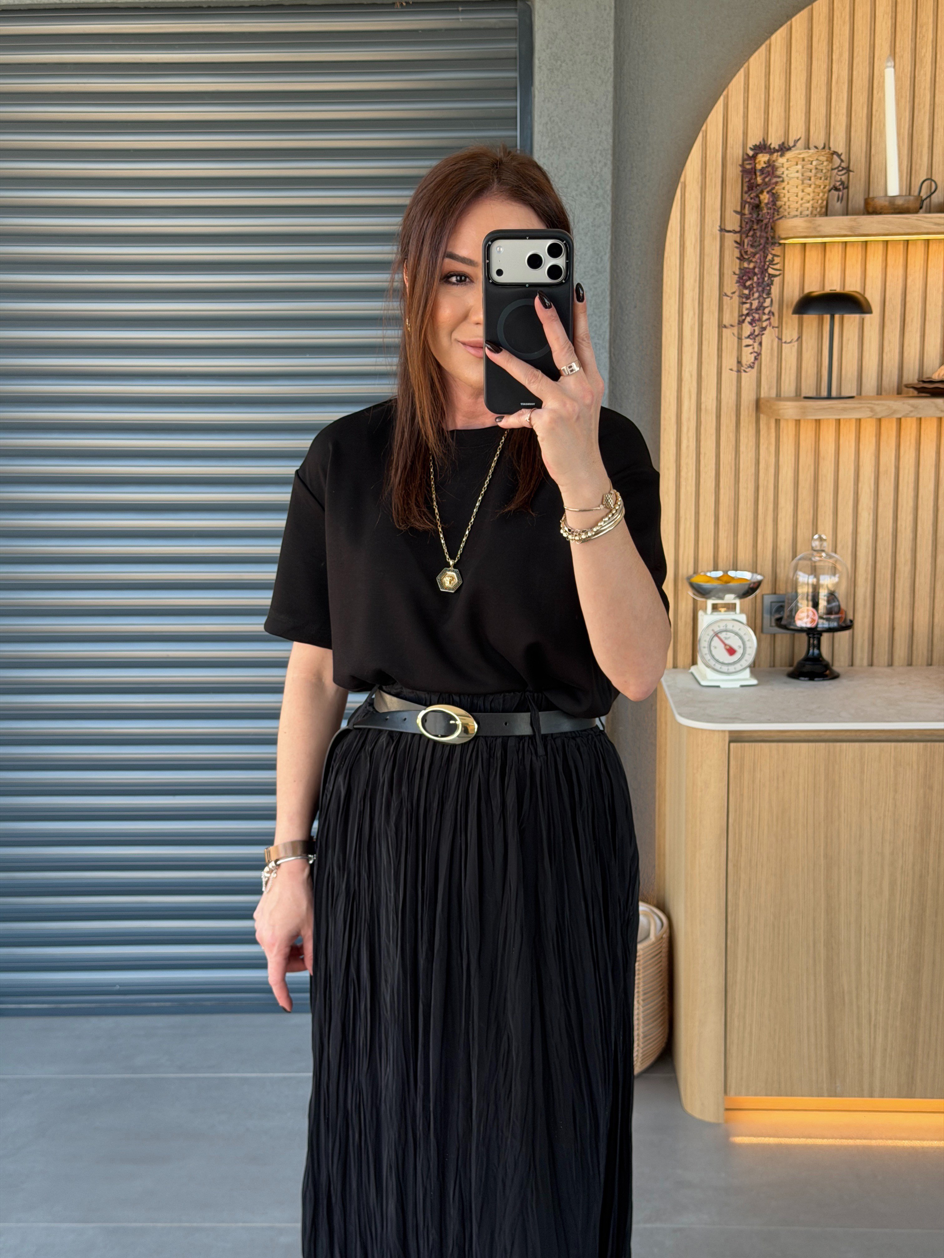 Modal Bisiklet Yaka Tshirt SİYAH
