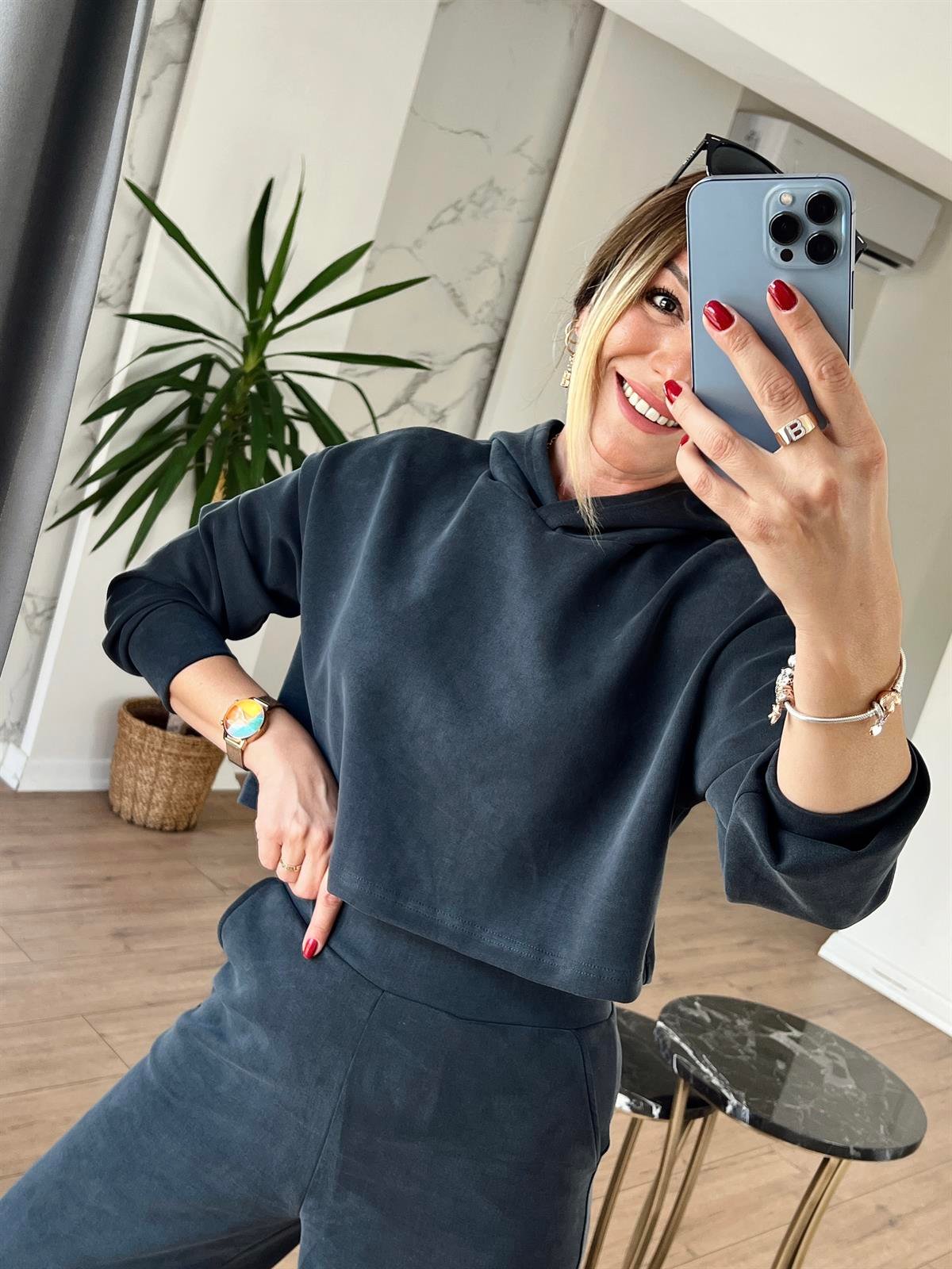 Modal Kumaş Kapüşonlu Sweat ANTRESİT