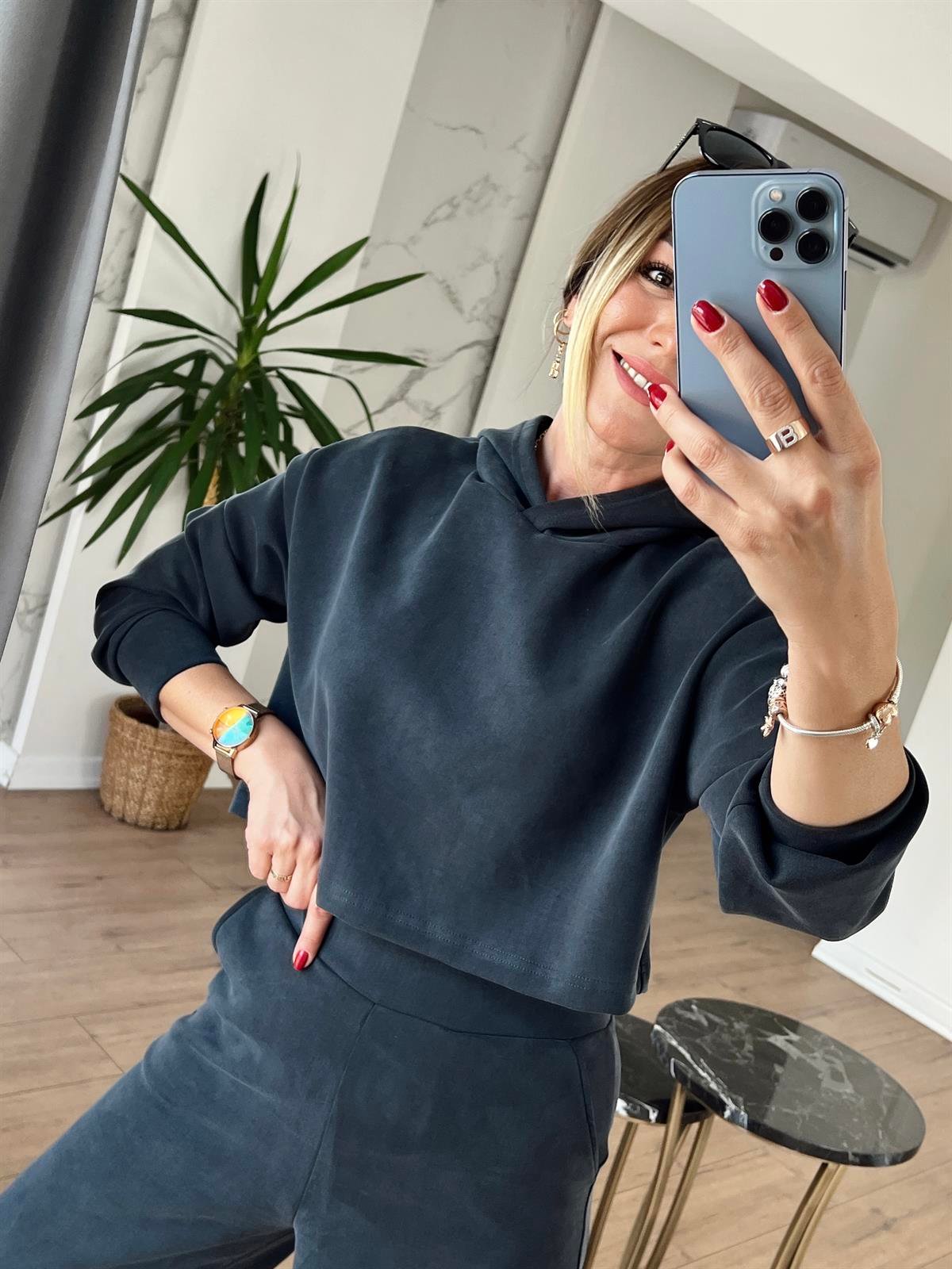 Modal Kumaş Kapüşonlu Sweat ANTRESİT