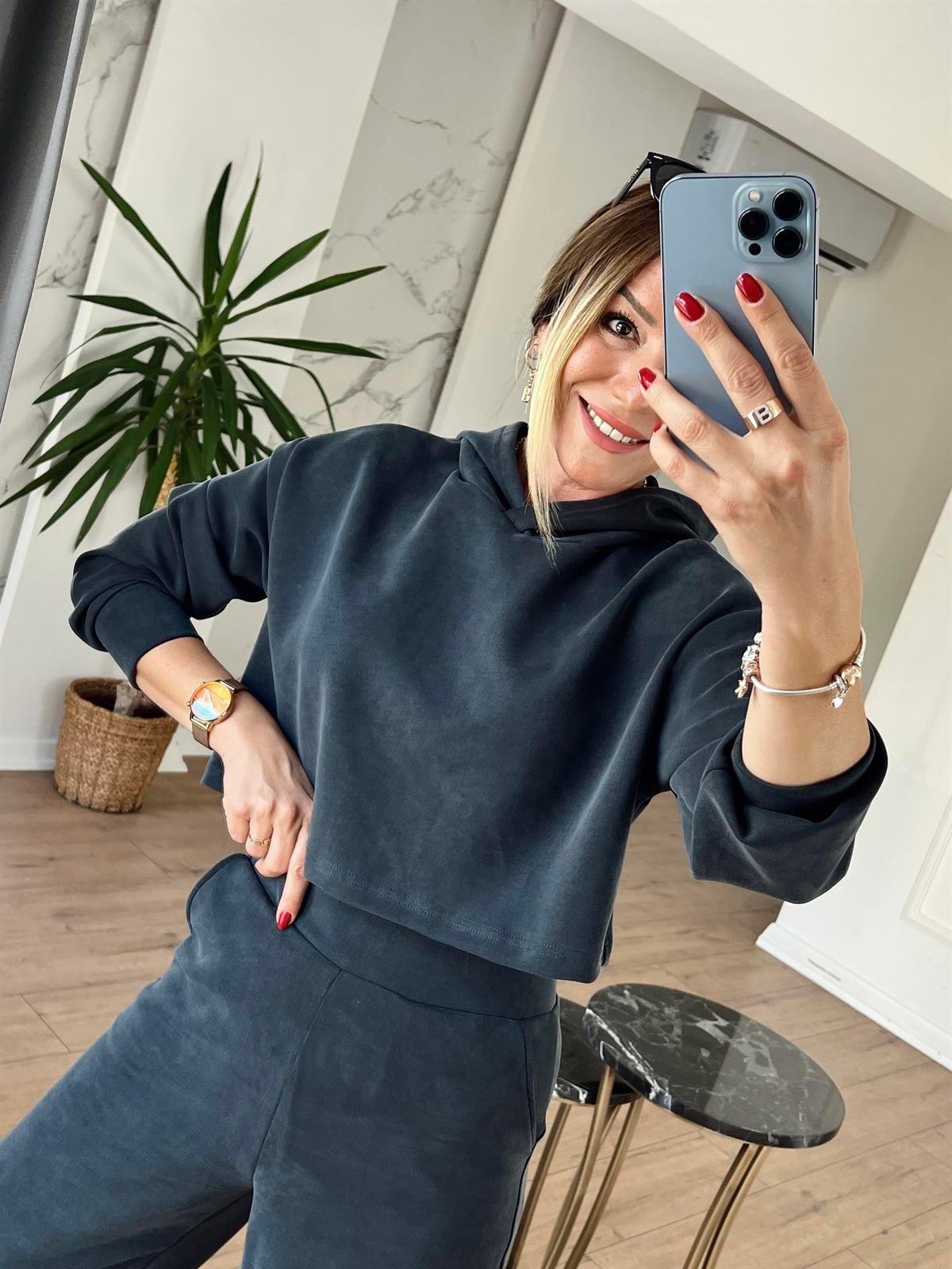 Modal Kumaş Kapüşonlu Sweat ANTRESİT