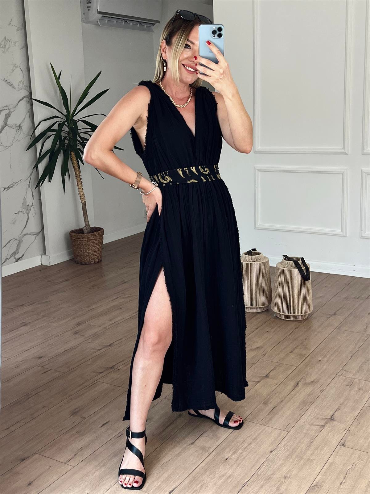 Müslin Helen Model Elbise SİYAH