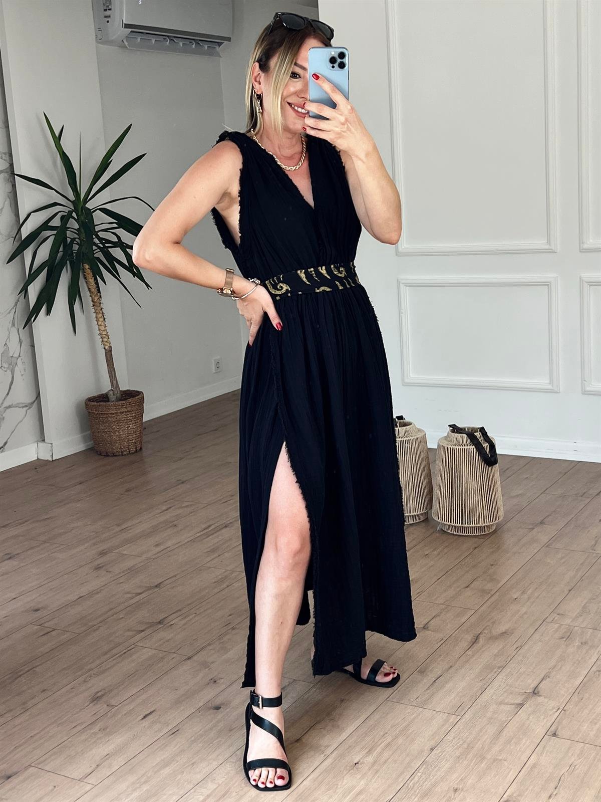 Müslin Helen Model Elbise SİYAH