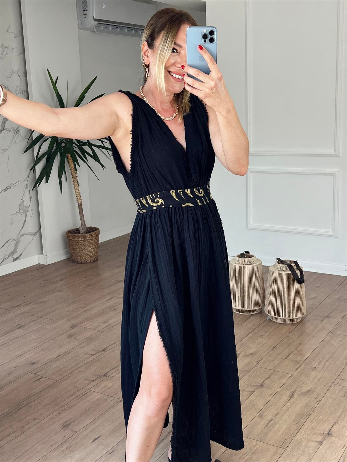 Müslin Helen Model Elbise SİYAH